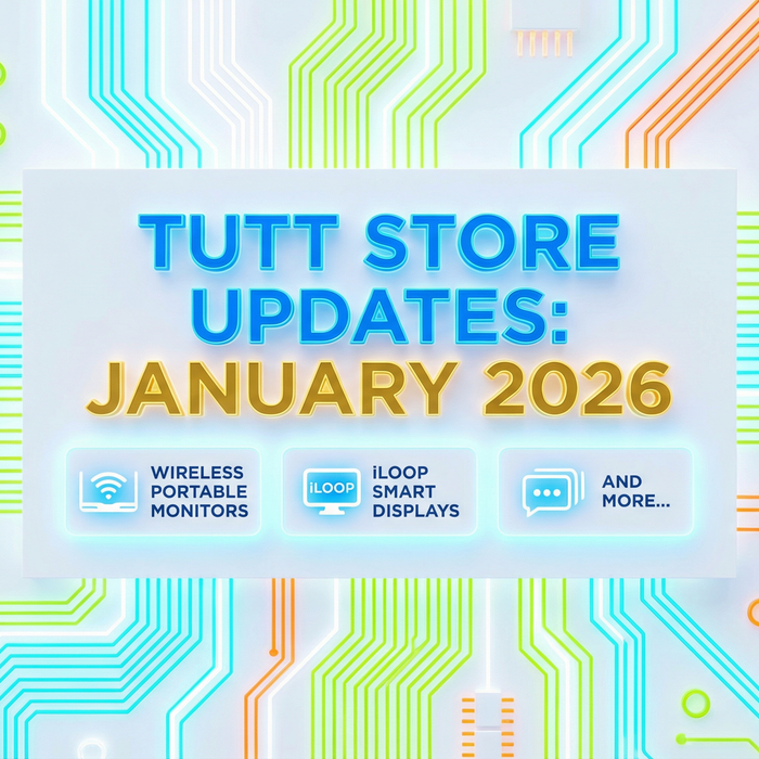 sleek smartwatch, portable monitor,Wireless Portable Monitors in Canadaand drone on clean desk with soft light