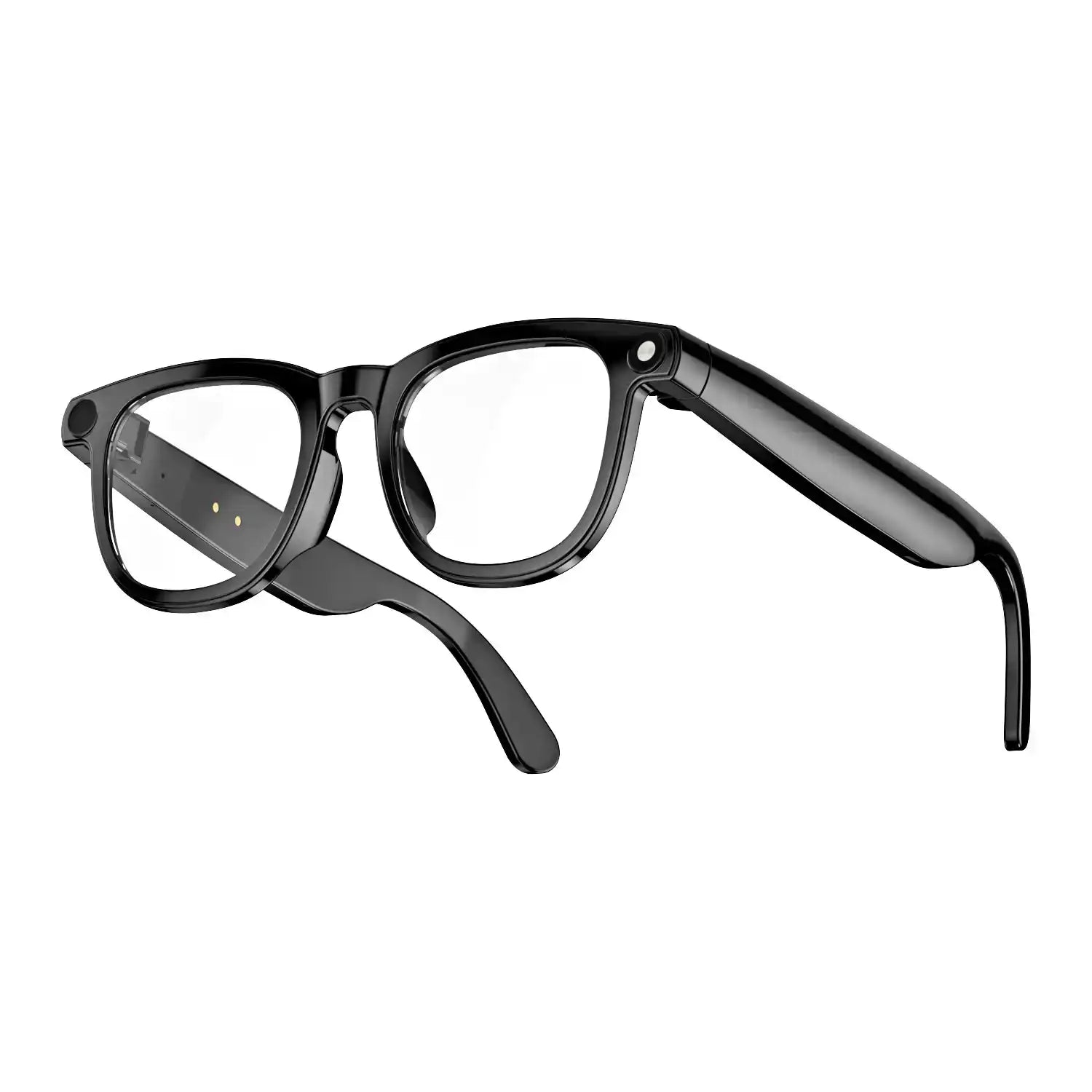 Black AI smart glasses with clear lenses, built-in camera, and sleek frame, TUTT