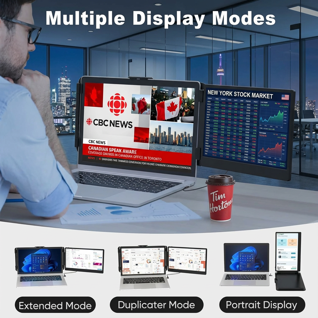 TUTT 14” Single Portable Monitor, Dual Screen Extender, Built-in Stand and Speakers, All Devices, S1