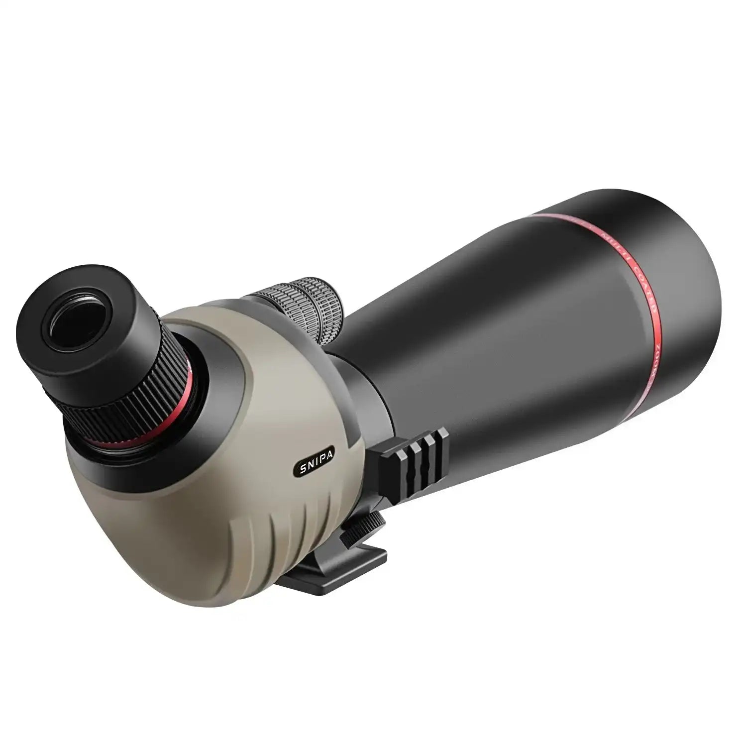 SNIPA NorthWatch HD spotting scope with dual focus and BAK4 prism, black and tan body, TUTT