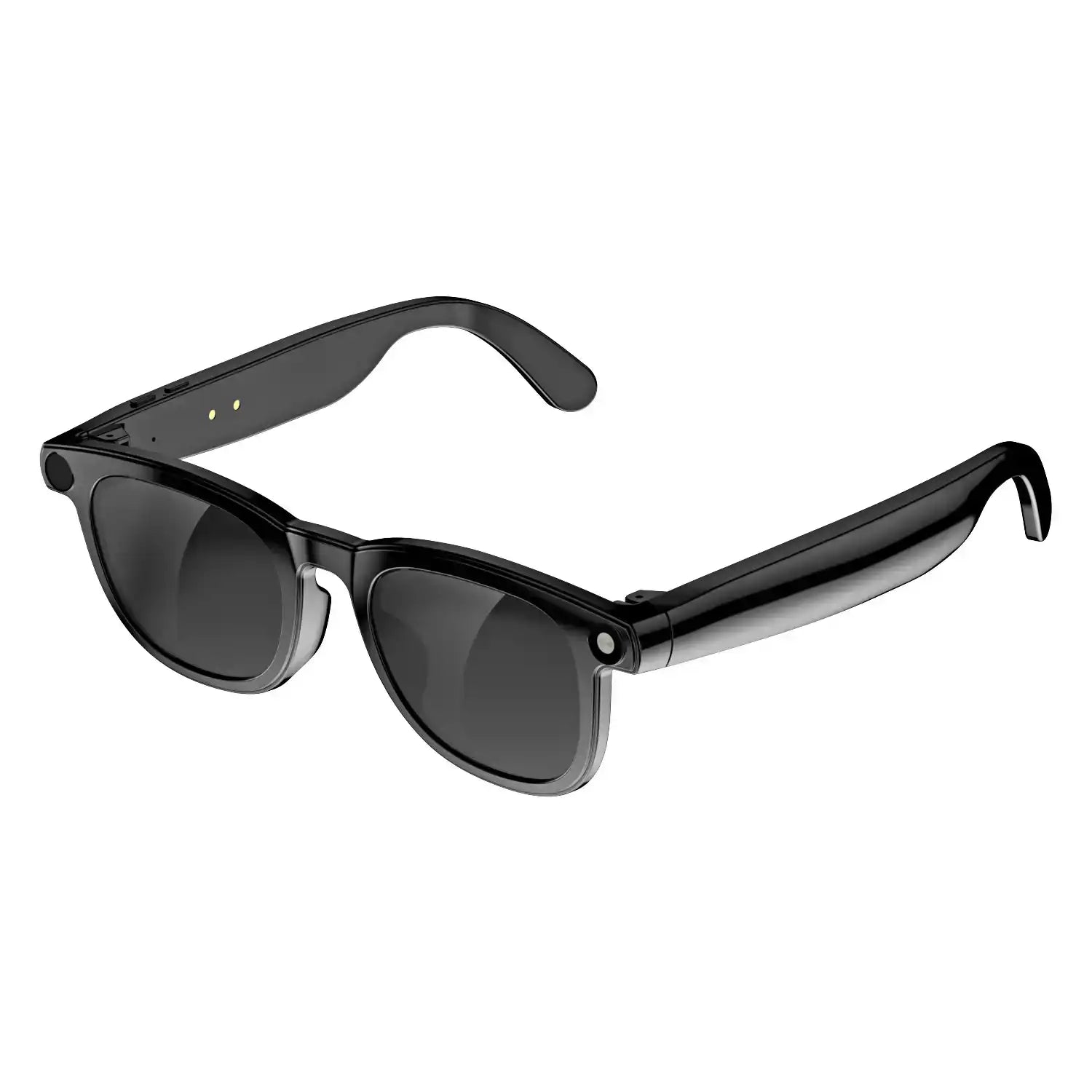 Black AI smart sunglasses with camera and dual lenses on a white background, TUTT