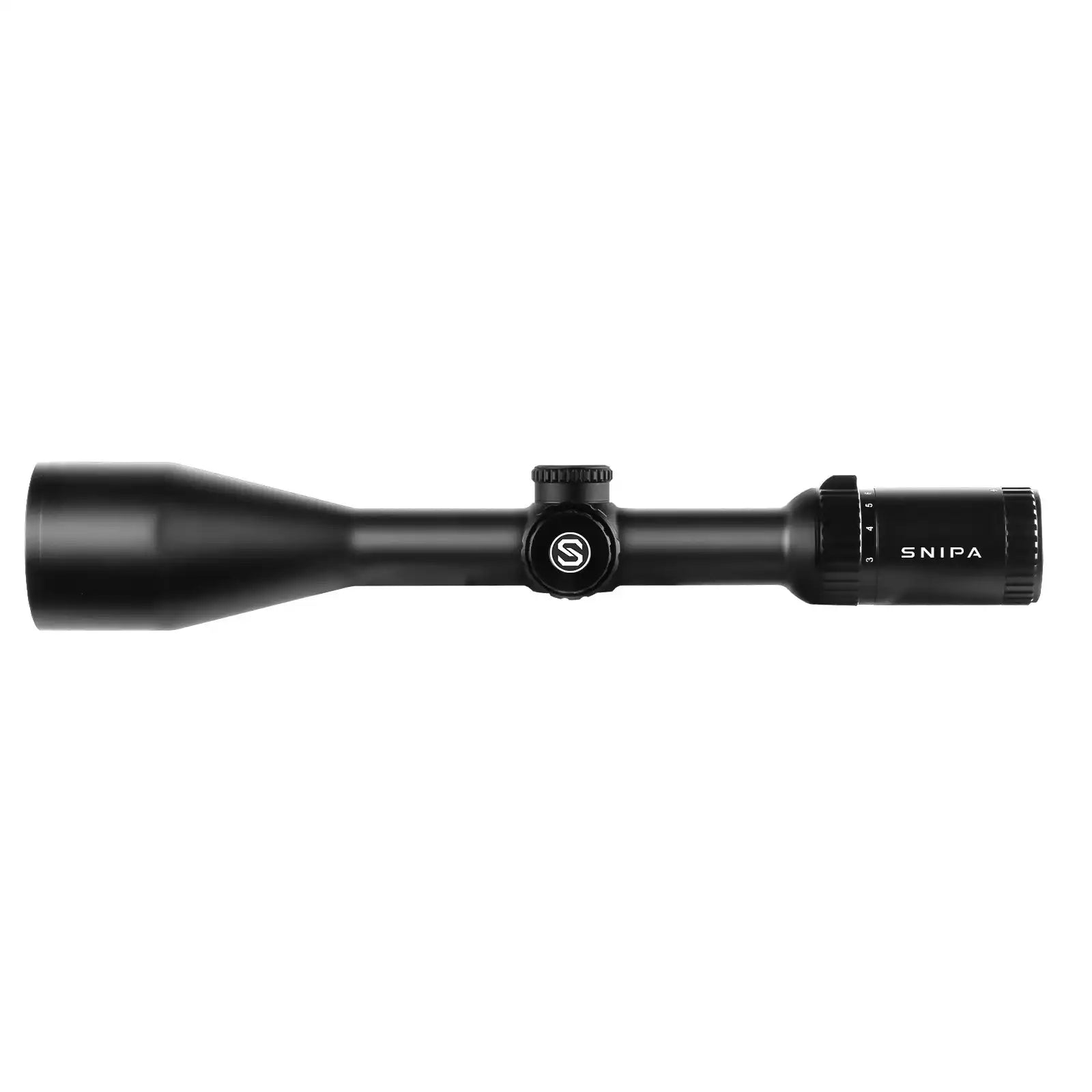 SNIPA Polar X tactical rifle scope, black, side view, with adjustment knob and clear branding. TUTT