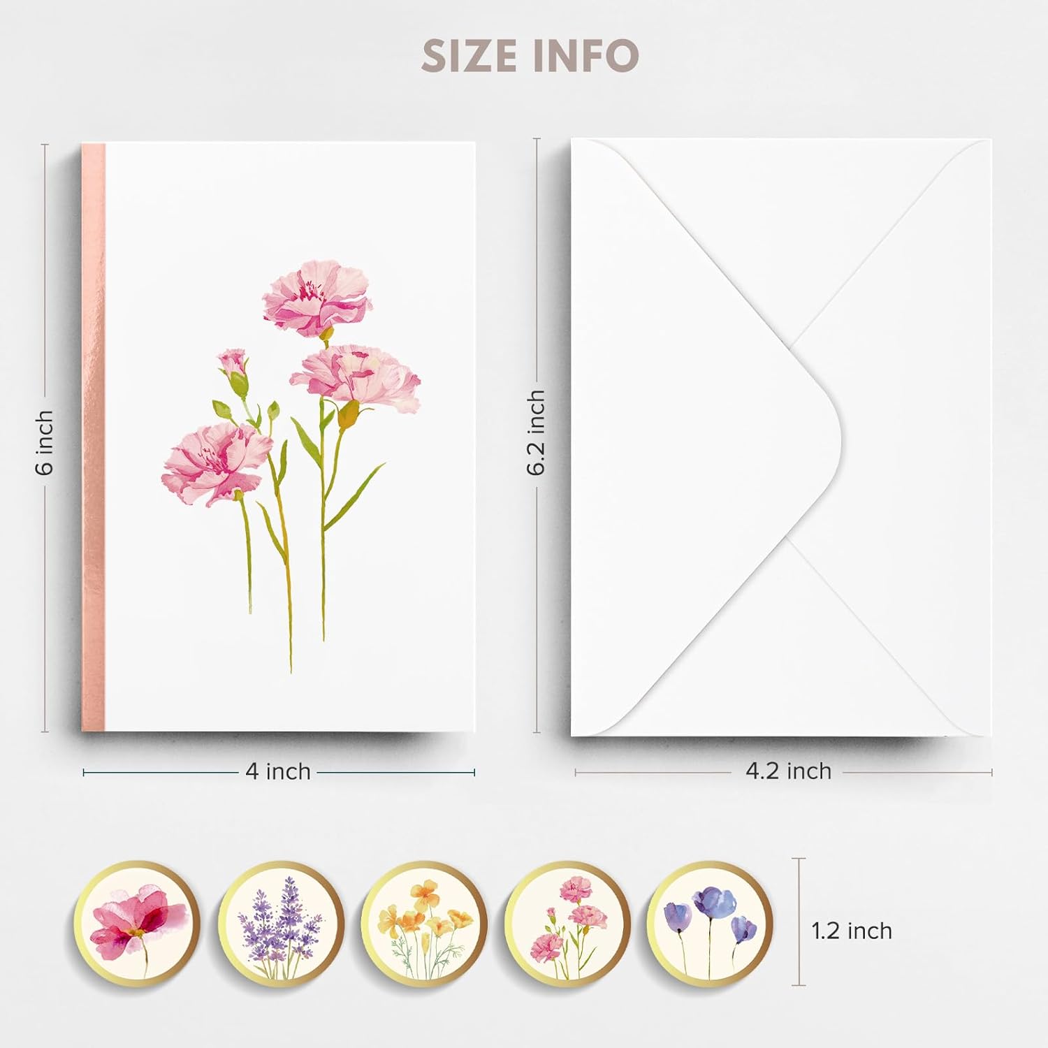 Card and Envelope, Elegant Note,  Set For All Occasions, Floral Designs, 4" x 6"
