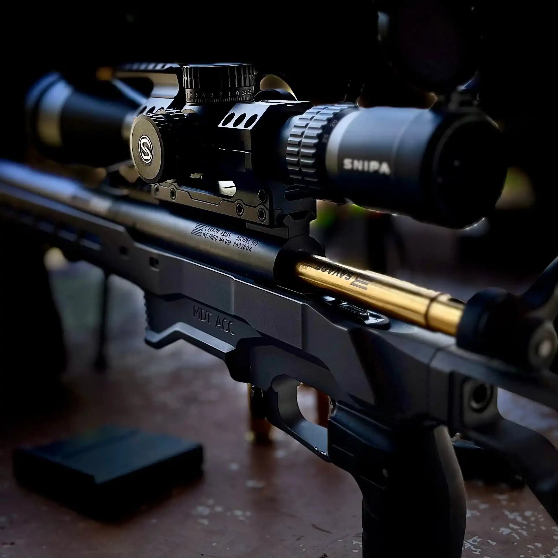 SNIPA Rockies X 5-25x56 FFP tactical rifle scope with illuminated reticle on MDT ACC chassis TUTT