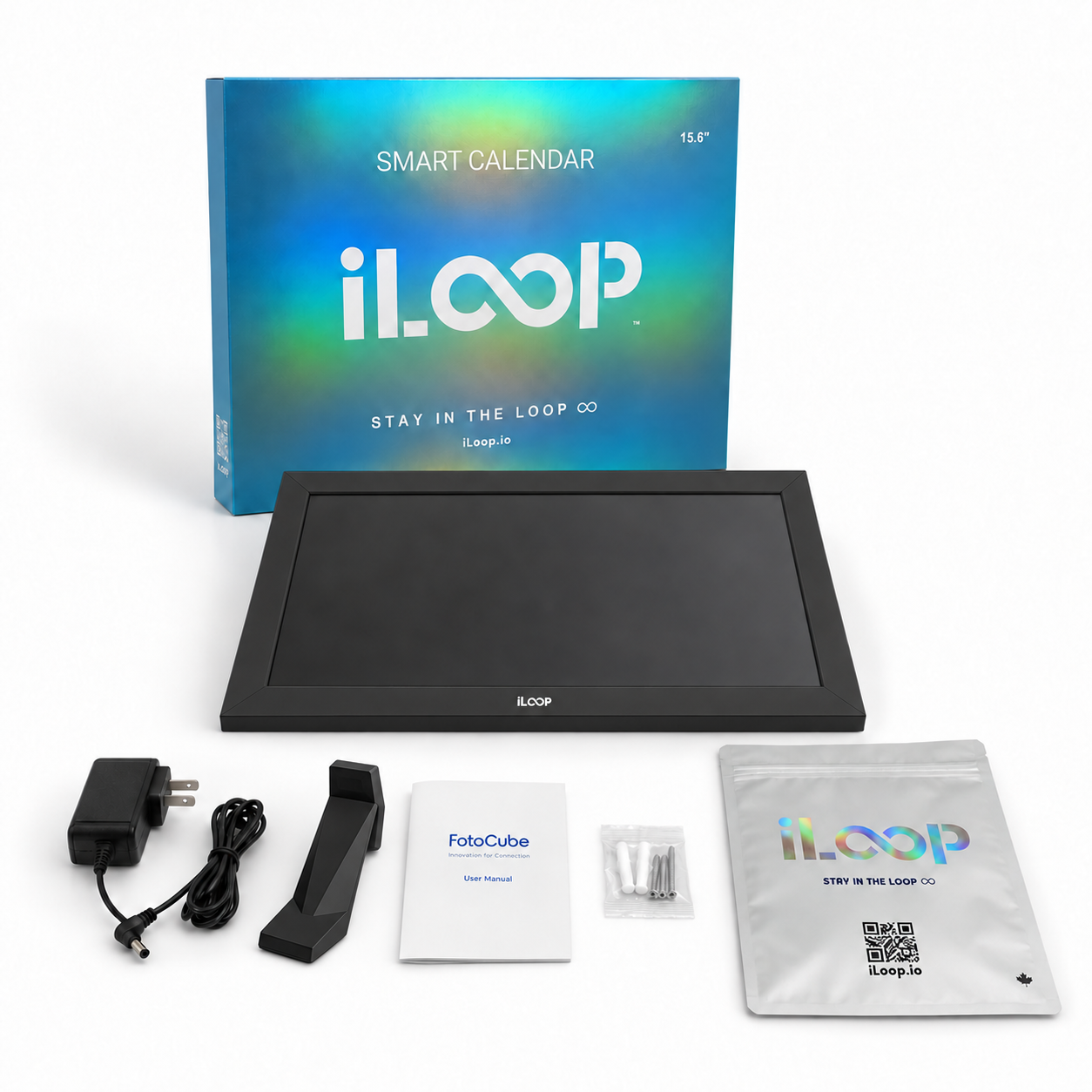 iLoop Calendrier numérique 15,6" 32 Go | Calendrier, cadre photo et vidéo Wi-Fi, galerie d'art | Fonctionnalités premium sans abonnement, écran tactile