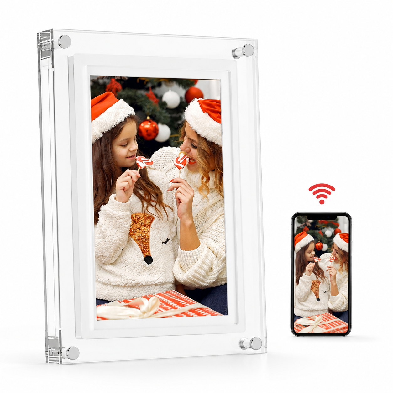 Cadre photo numérique acrylique TUTT 7" et 10" | Wi-Fi | Écran tactile IPS | Stockage intégré 32 Go | Application Frameo | Kit lecteur de carte micro SD SanDisk Extreme PRO® 64 Go