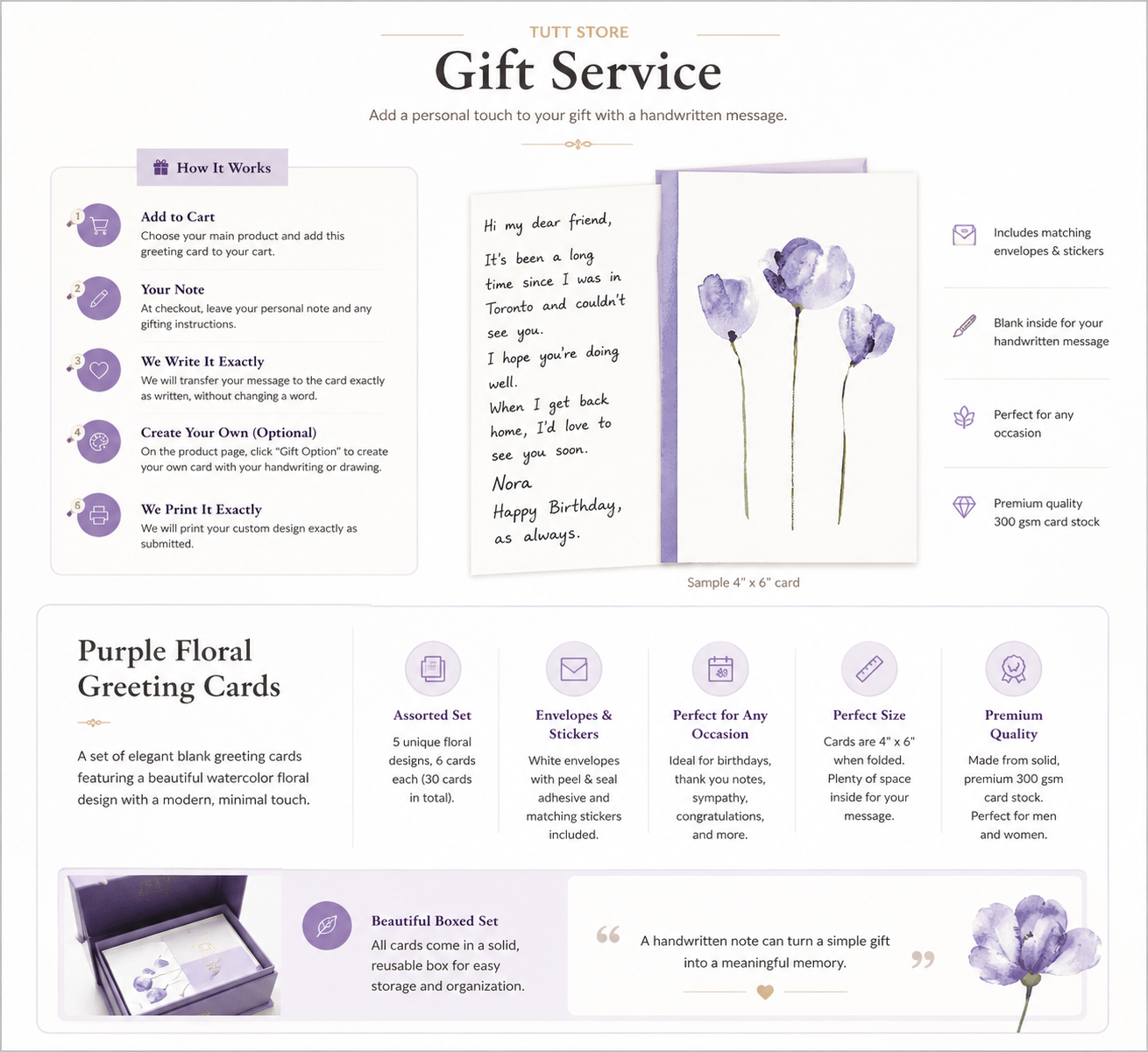 Card and Envelope, Elegant Note,  Set For All Occasions, Floral Designs, 4" x 6"