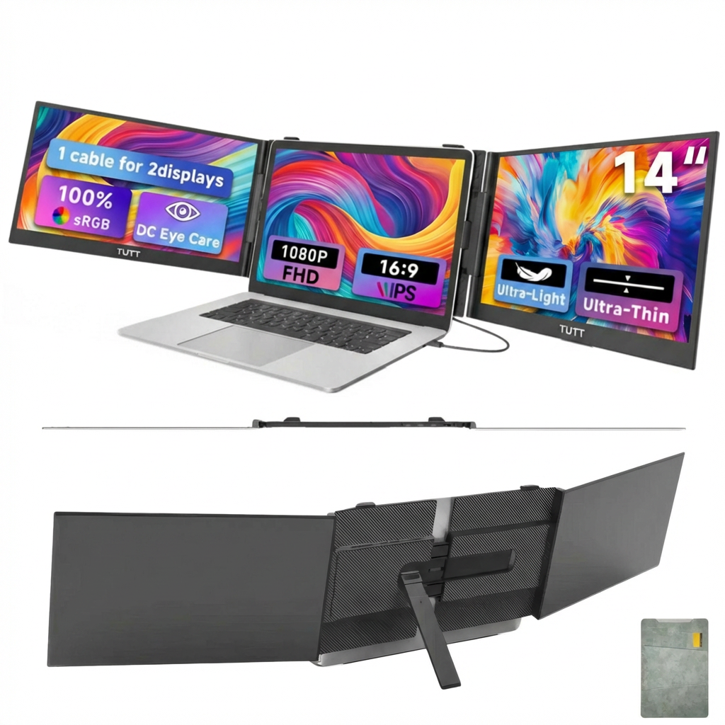 TUTT S8Ultra 14” Portable Monitor for Laptop | Single Cable Connection | Ultra Slim-Light | Plug & Play USB-C | Laptop Screen Extender for Mac/Win
