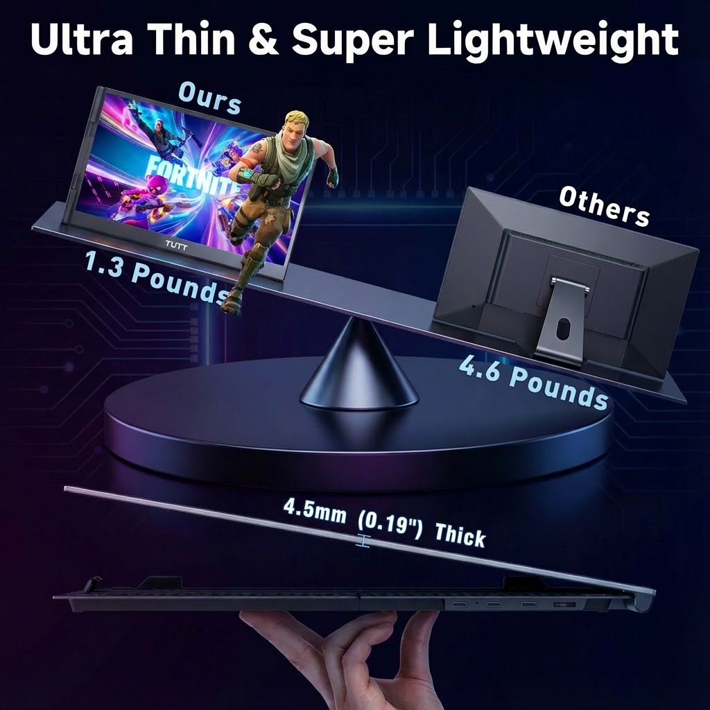 TUTT 14” Laptop Screen Extender | Ultra Thin Portable Monitor for Windows, Mac, USB-C & HDMI Devices, S8