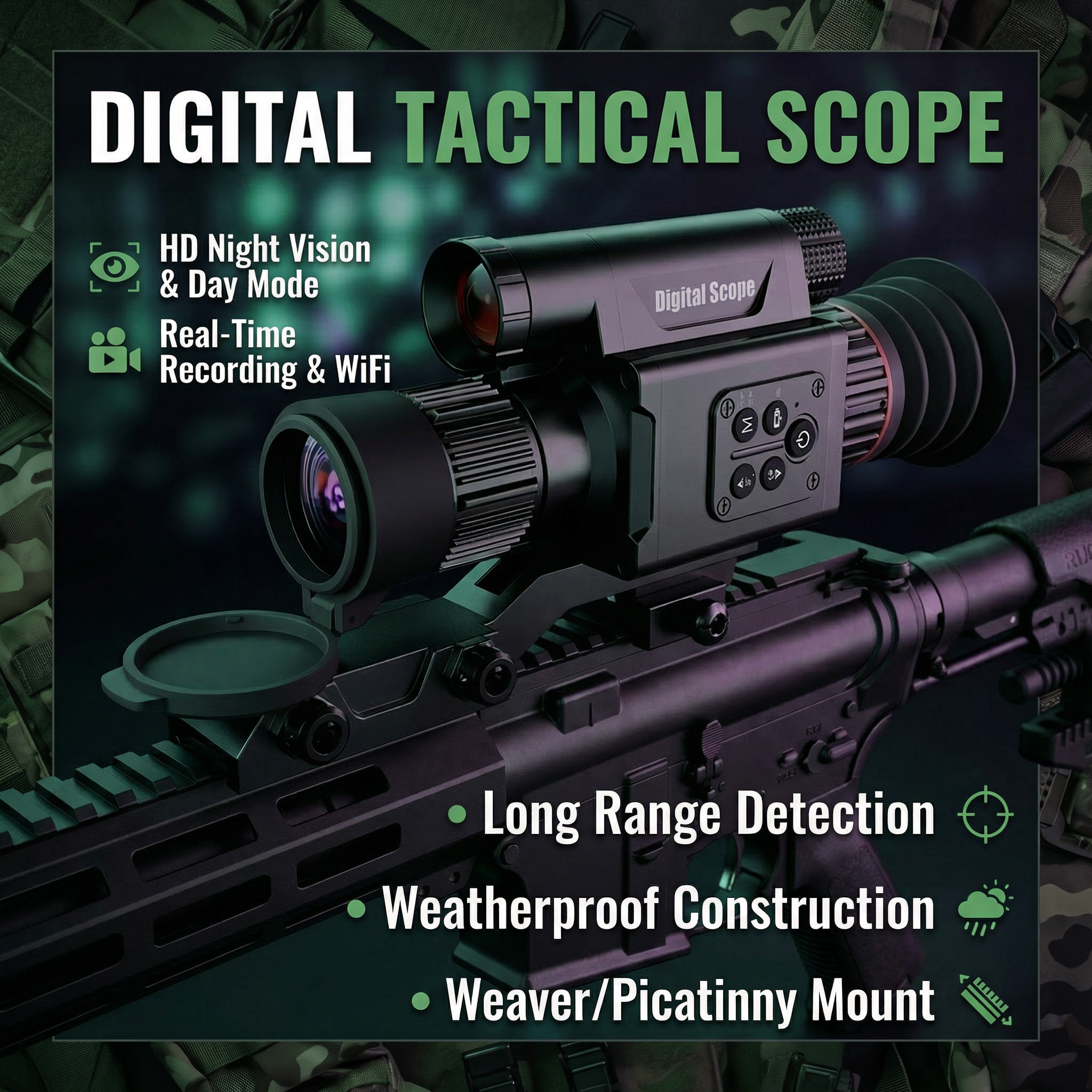 TUTT X7 Digital Night Vision Scope, 5-20X Magnification, 4K Video Recording, IP56 Waterproof, Built-in Electronic Stabilization