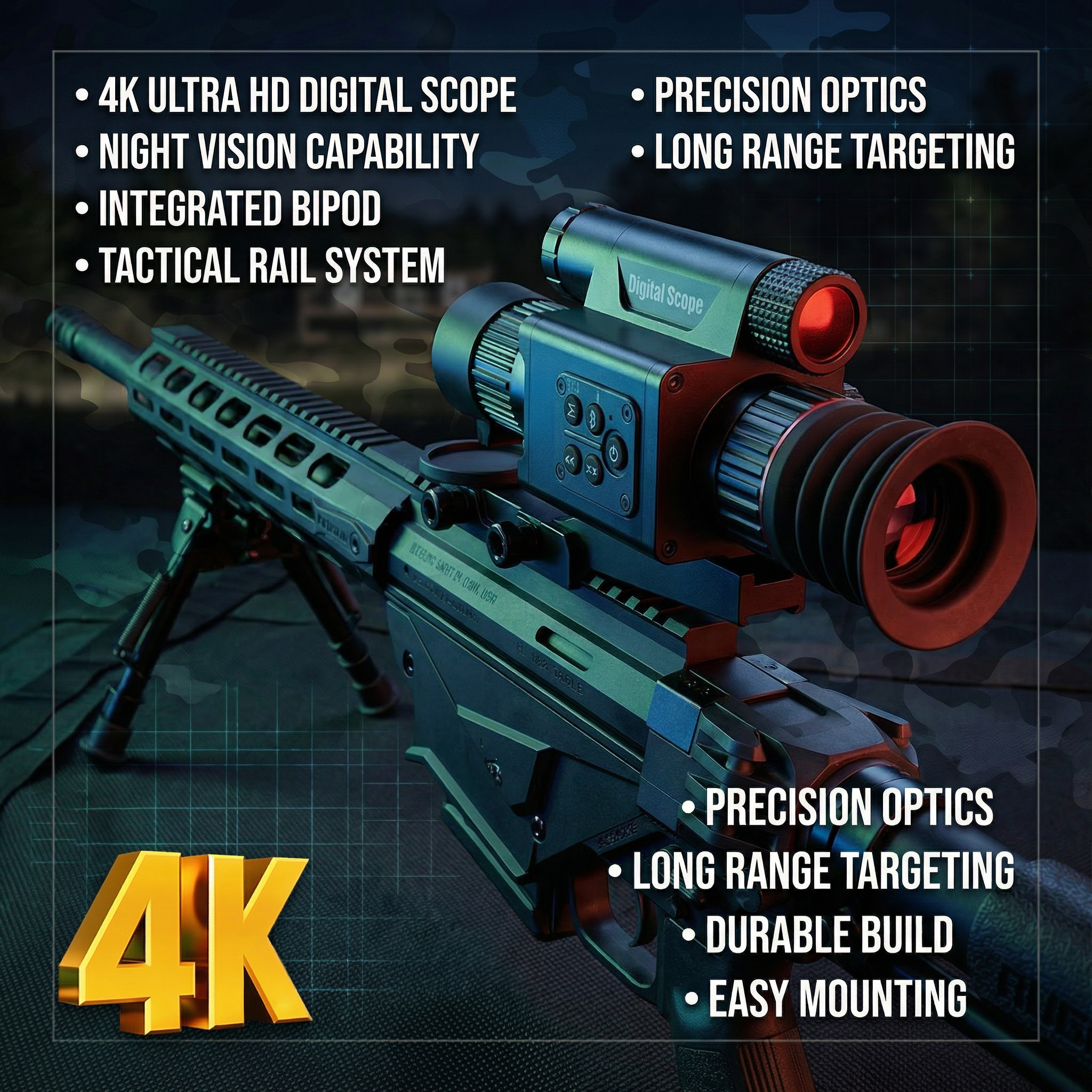 TUTT X7 Digital Night Vision Scope, 5-20X Magnification, 4K Video Recording, IP56 Waterproof, Built-in Electronic Stabilization