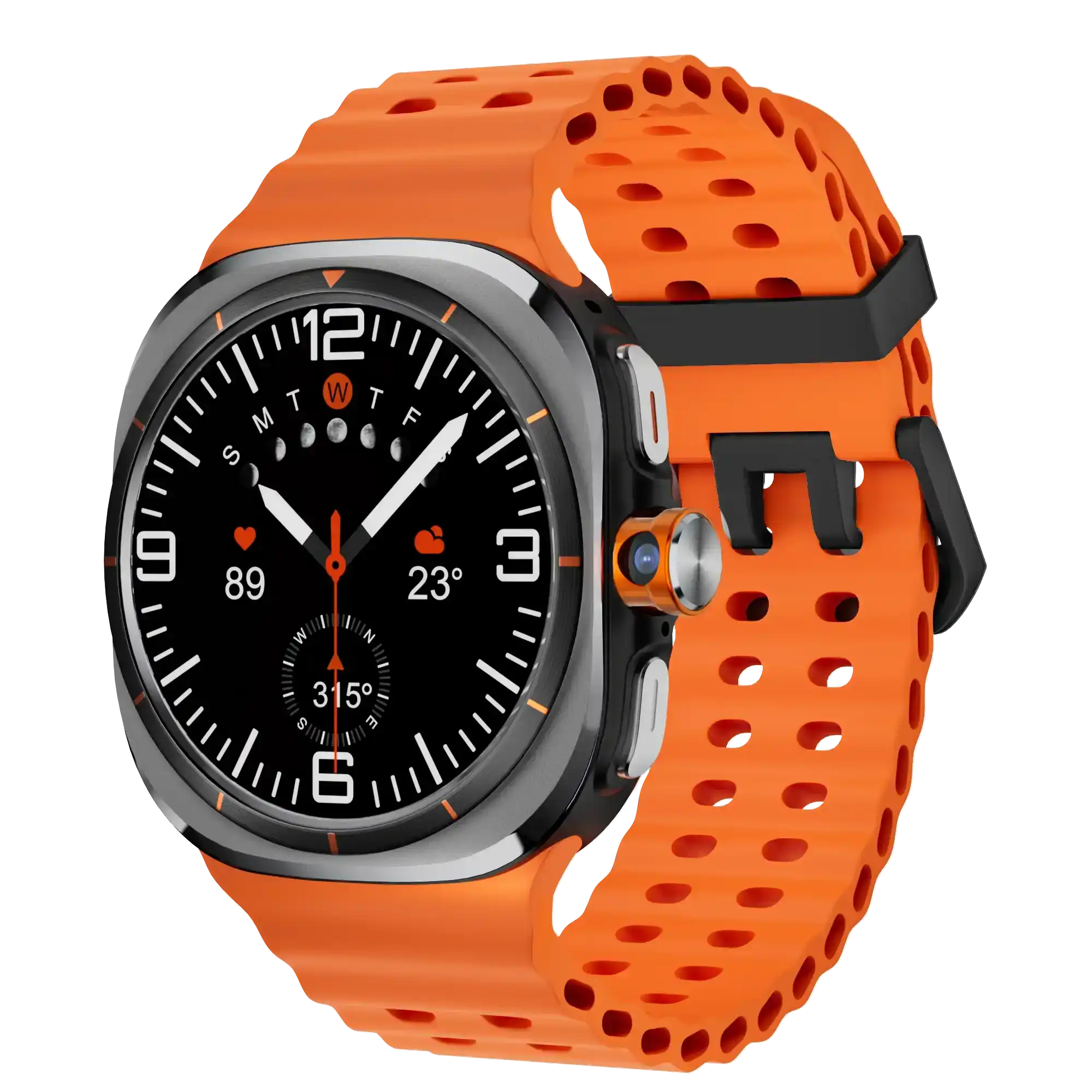 TUTT U8 Ultra 4G Android smartwatch with AMOLED display, orange strap, rotating camera, GPS, health tracking. TUTT