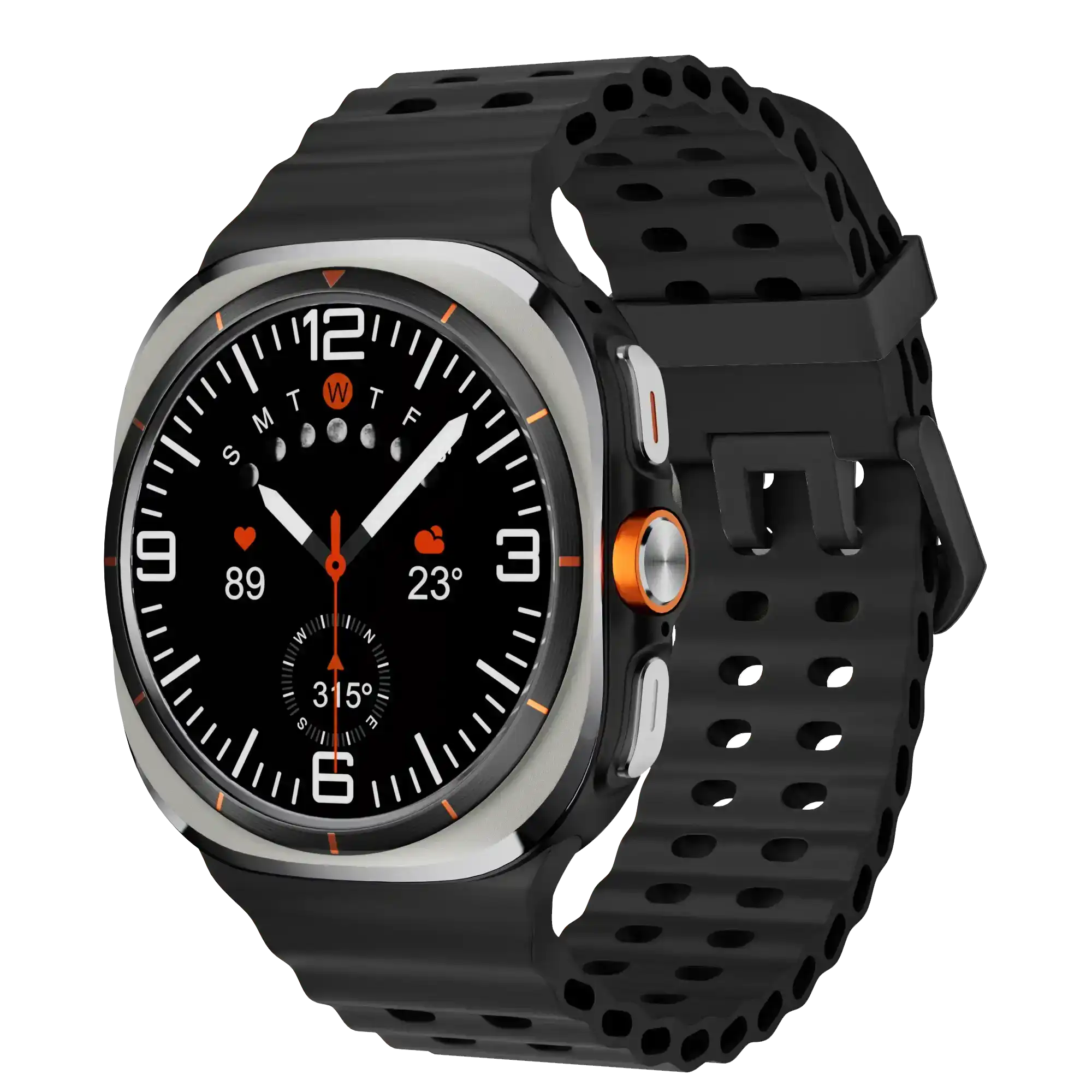 TUTT U8 Ultra 4G Android smartwatch with AMOLED display, black perforated band, and round face TUTT