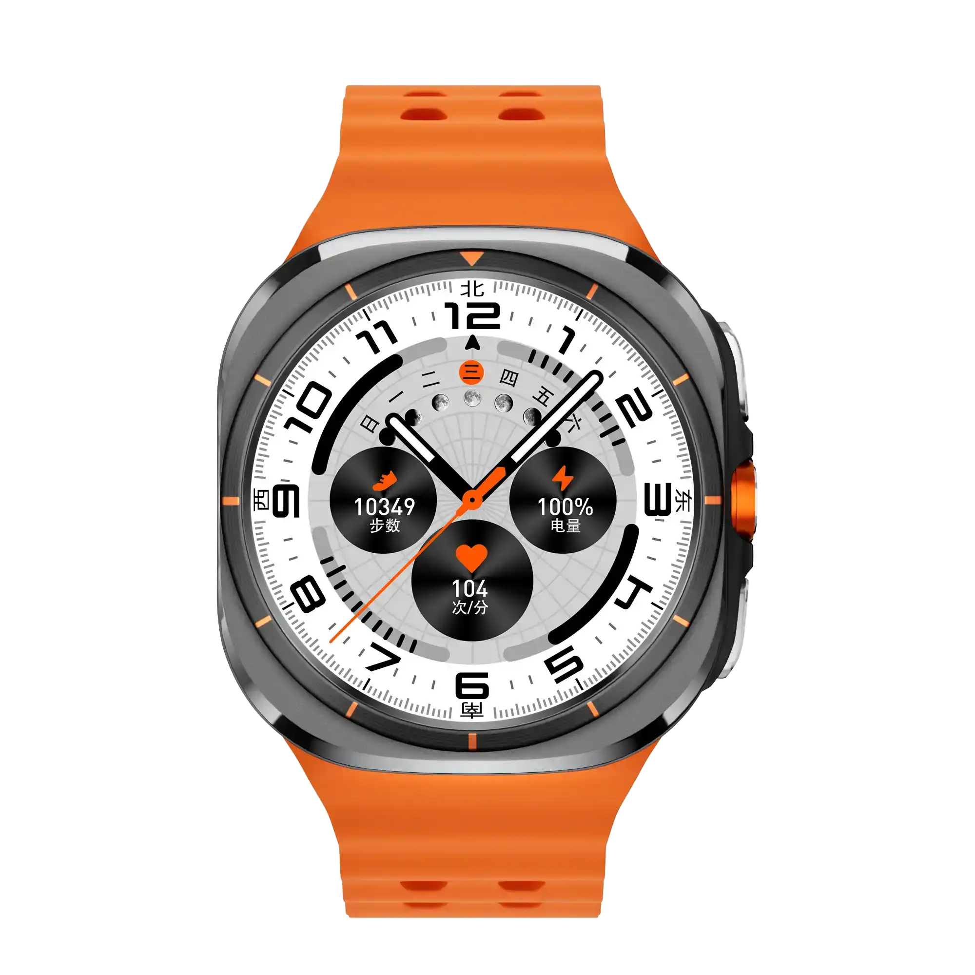 TUTT U8 Ultra orange smartwatch with AMOLED display, step counter, heart rate, and battery stats. TUTT