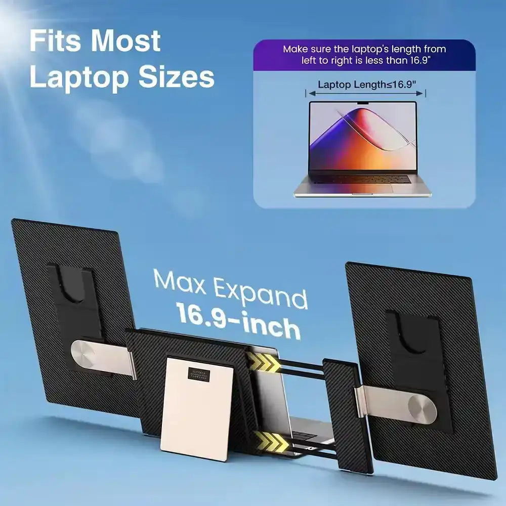 Portable laptop screen extender fits most laptops up to 16.9 inches, carbon fiber panels, TUTT