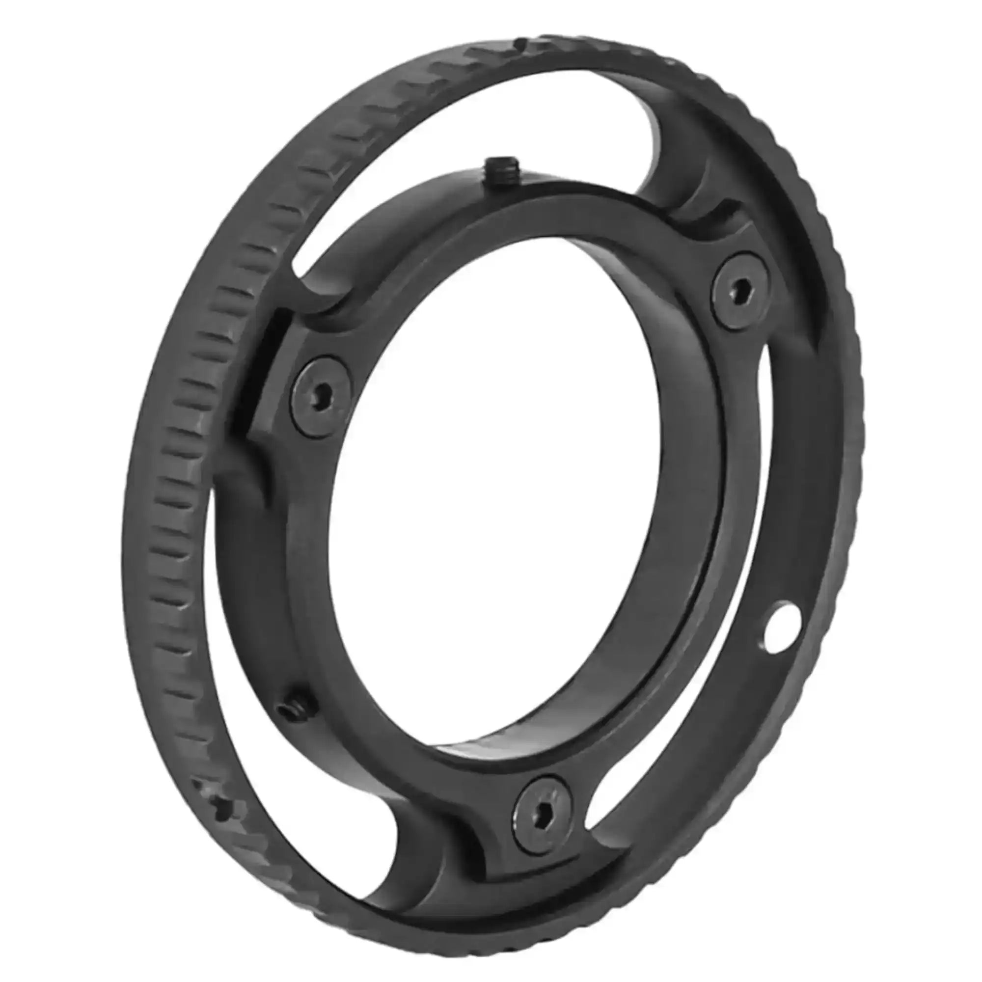 Black metal scope throw lever ring for SNIPA Optics Canada rifle scopes, isolated view. TUTT