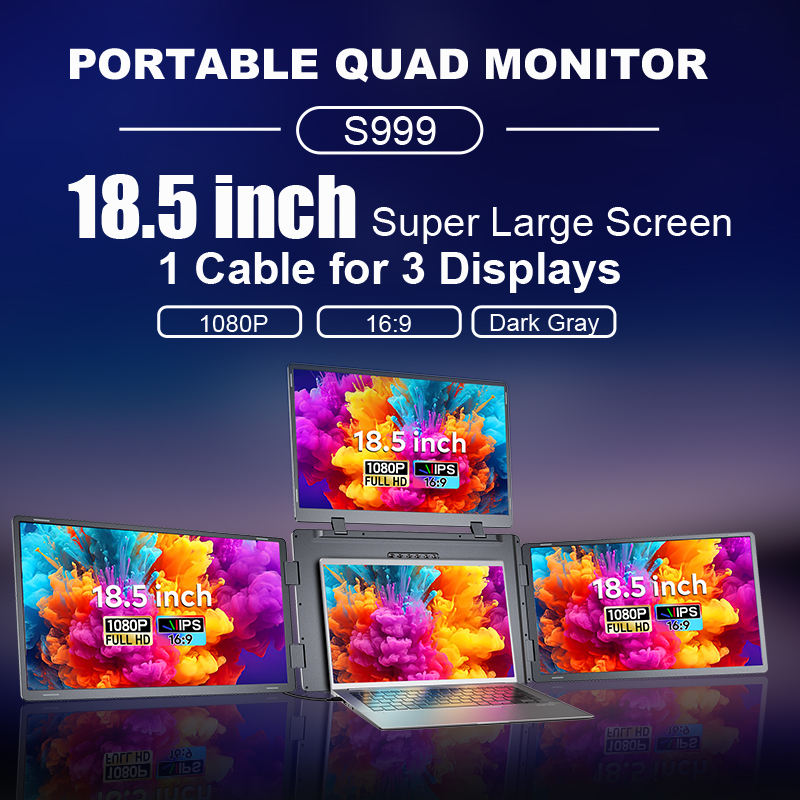 TUTT 18.5″ Quad Screen Portable Monitor For Laptop S999 | Single Cable Setup | 1080p IPS | sRGB 100%