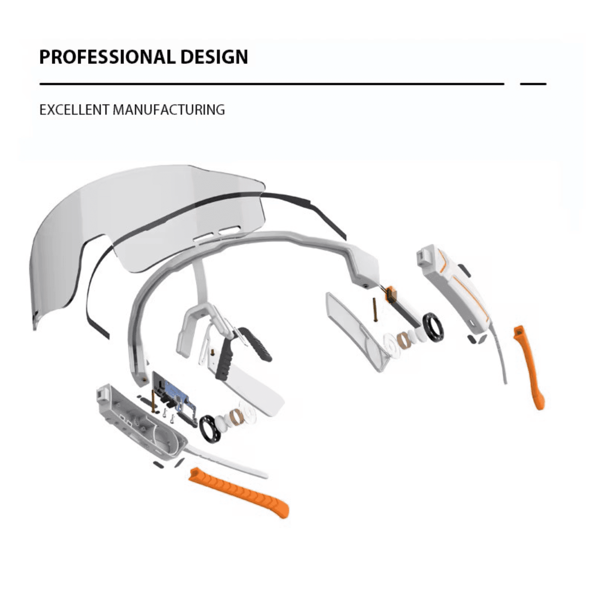 Exploded view of TUTTE18 smart sunglasses showcasing detailed components and modern design TUTT