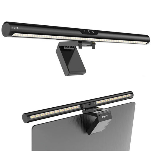 TUTT™ monitor light bar with adjustable clip, reducing glare on screens for office or gaming setups