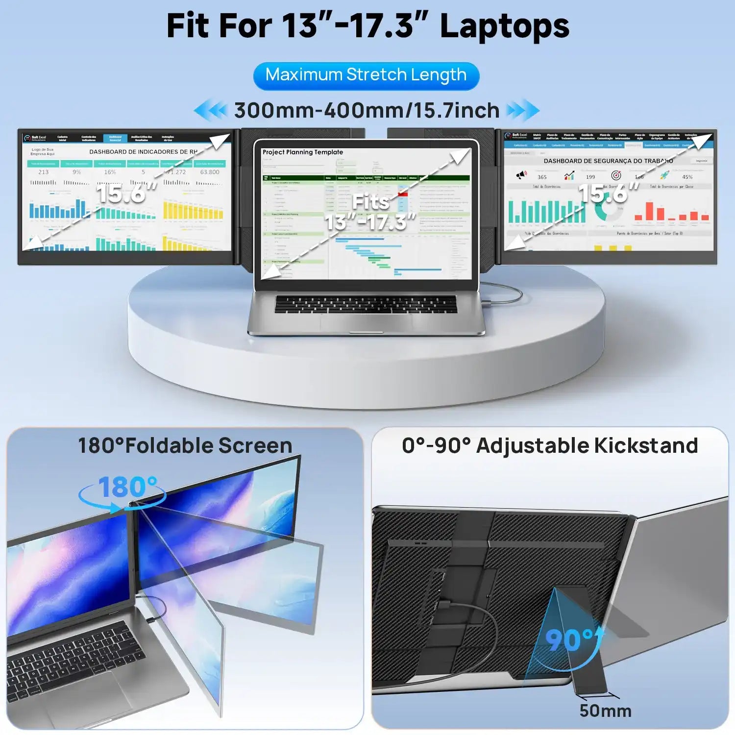 TUTT P7 PRO 15.6″ Triple Screen Portable Monitor | Single Cable Setup