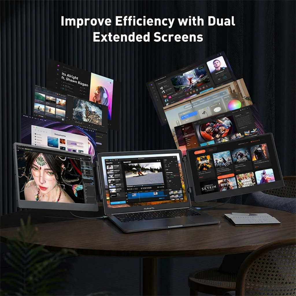 Protable 3 Monitor Extension TUTT 14” FHD Portable Monitor, Stand & Speakers, All Device, S3