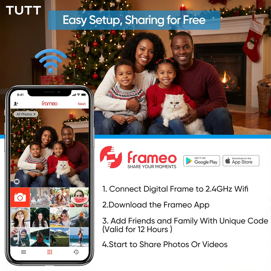 TUTT 15.6” Digital Photo Frame | WiFi IPS Touch Screen, Internal 32 GB | Frameo App | Tabletop or Wall-Mounted | 128GB Micro SD SanDisk + 5 in 1 Card Reader