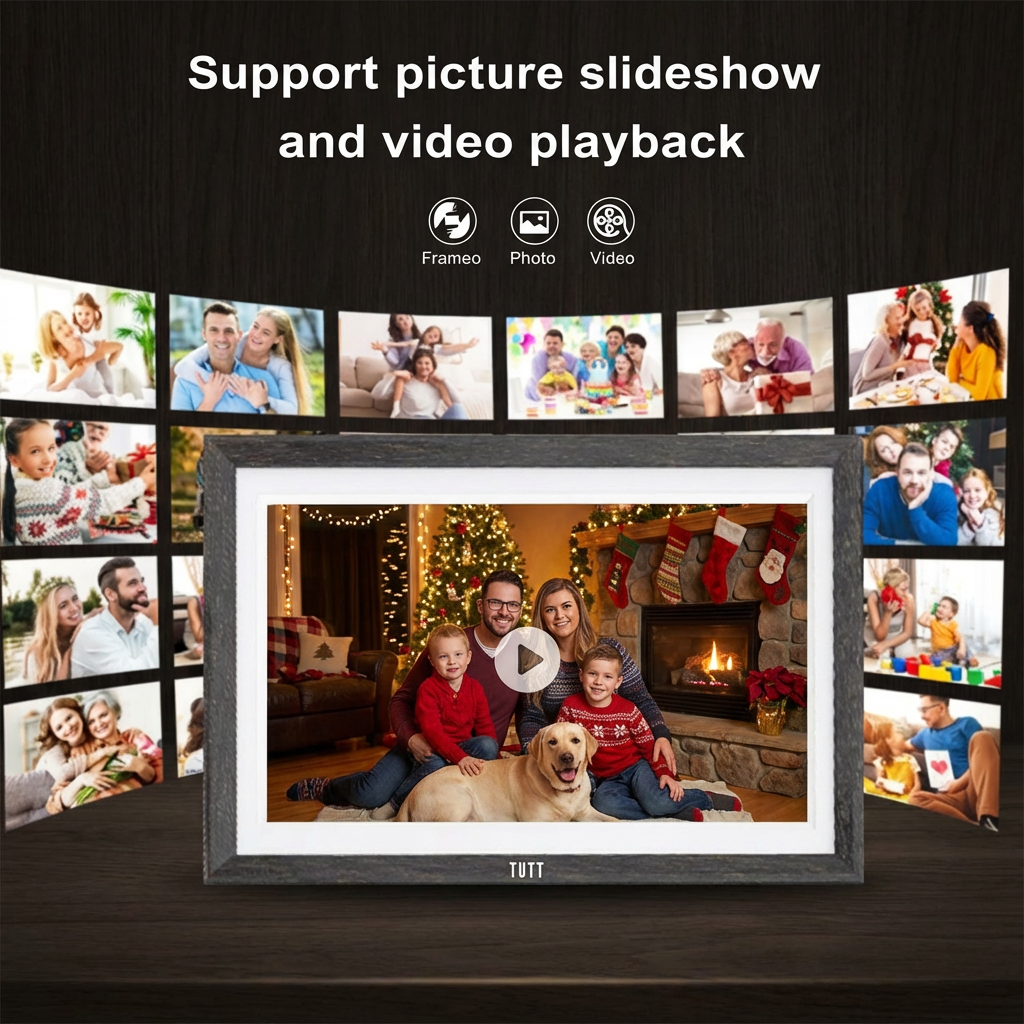 TUTT 15.6” Digital Photo Frame | WiFi IPS Touch Screen, Internal 32 GB | Frameo App | Tabletop or Wall-Mounted | 128GB Micro SD SanDisk + 5 in 1 Card Reader
