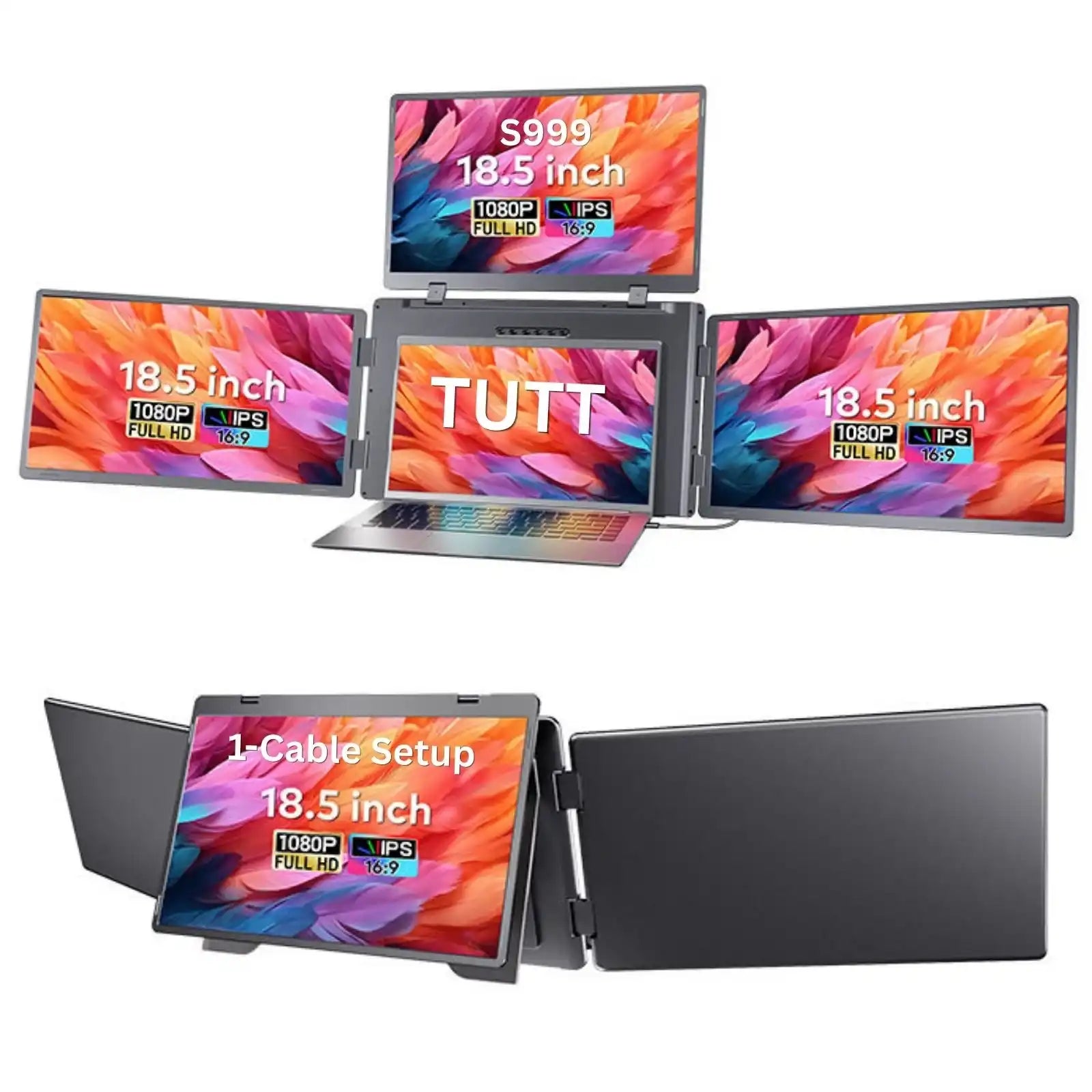 TUTT™ 18.5-inch portable monitor with 1080P IPS display, perfect as a laptop extender for productivity or gaming setups.