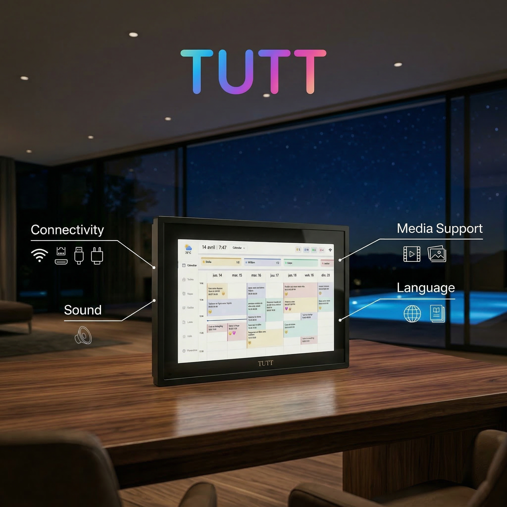 TUTT 21.5” Digital Calendar 32GB | Calendar, Wi-Fi Photo & Video Frame, Art Gallery | Premium Features No Subscription, Touchscreen