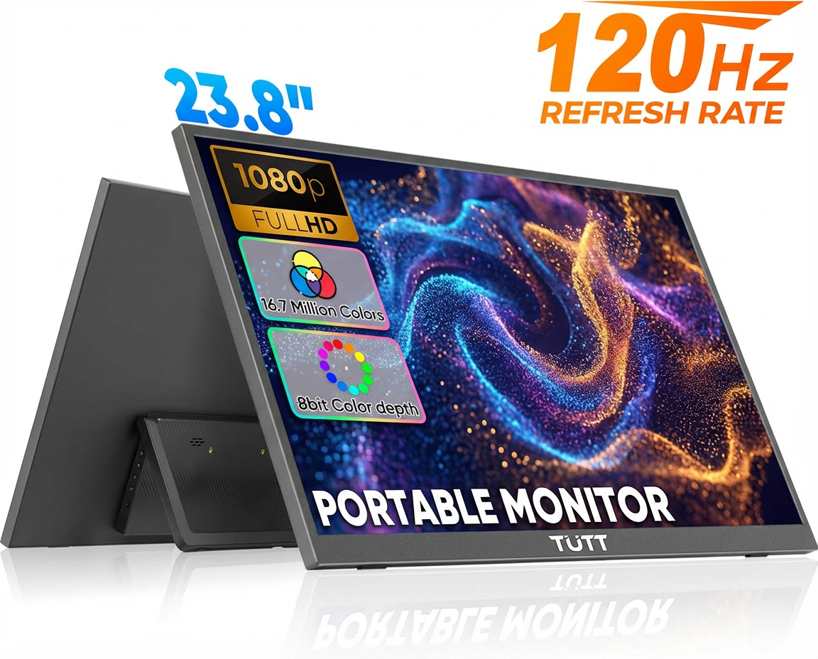 TUTT 23.8” 120Hz FHD Portable Monitor with Built-in Kickstand and VESA Mount S23