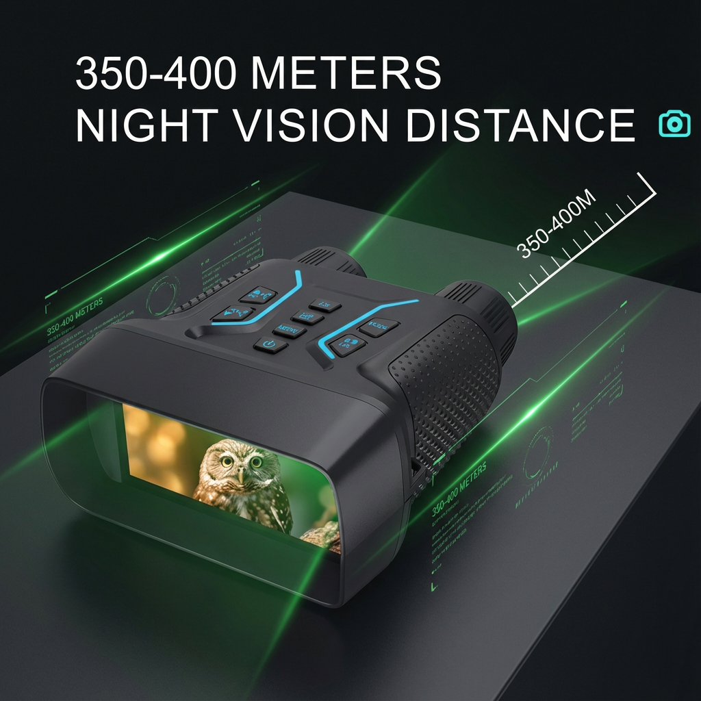 Digital infrared night vision goggles with buttons, showing owl on 4.5-inch HD screen, TUTT