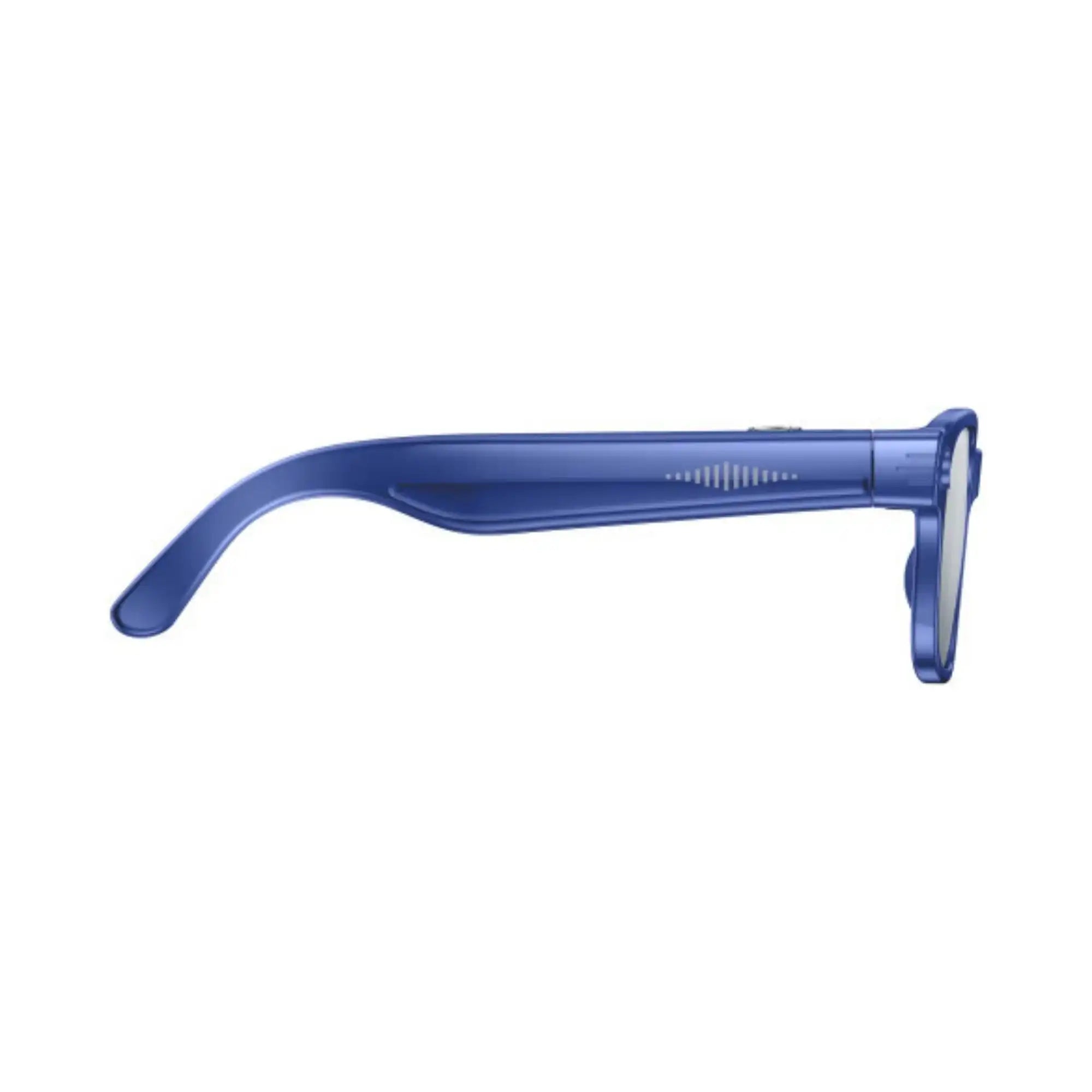Side view of blue AI camera smart glasses with sleek rectangular frame and embedded technology TUTT