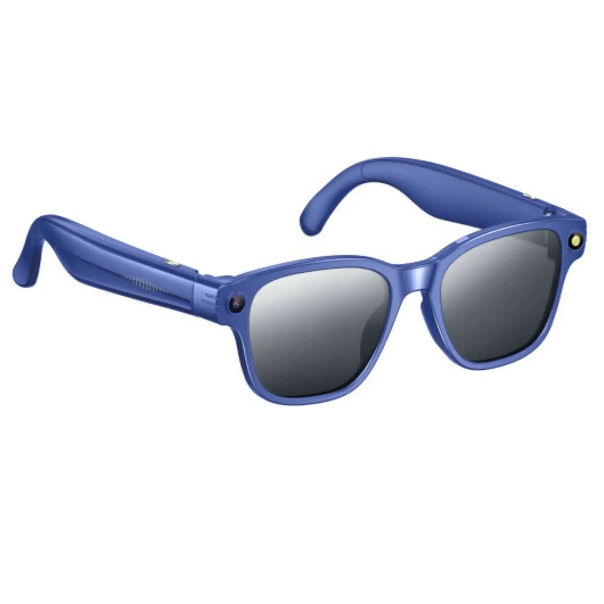 Blue AI smart camera sunglasses with dark polarized lenses and integrated dual cameras on the frame TUTT