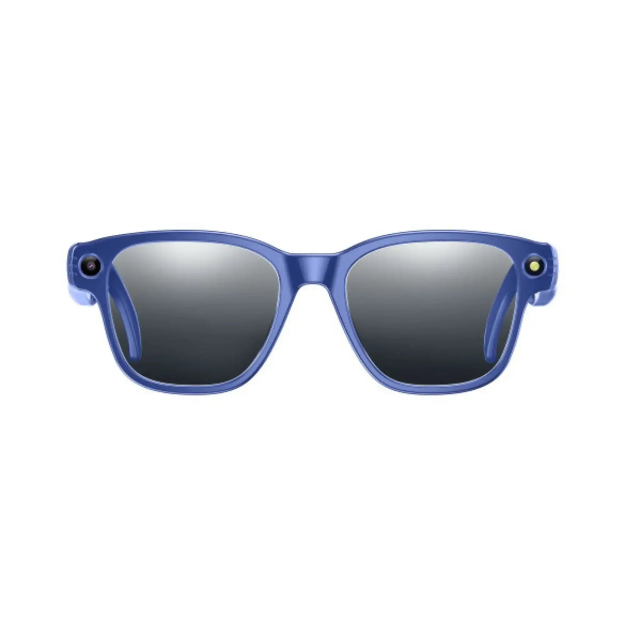 Blue AI camera sunglasses with dark mirrored lenses and built-in front camera lenses TUTT
