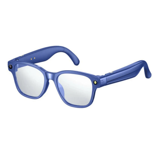 Blue smart camera glasses with built-in dual lenses and thick frames on white background TUTT
