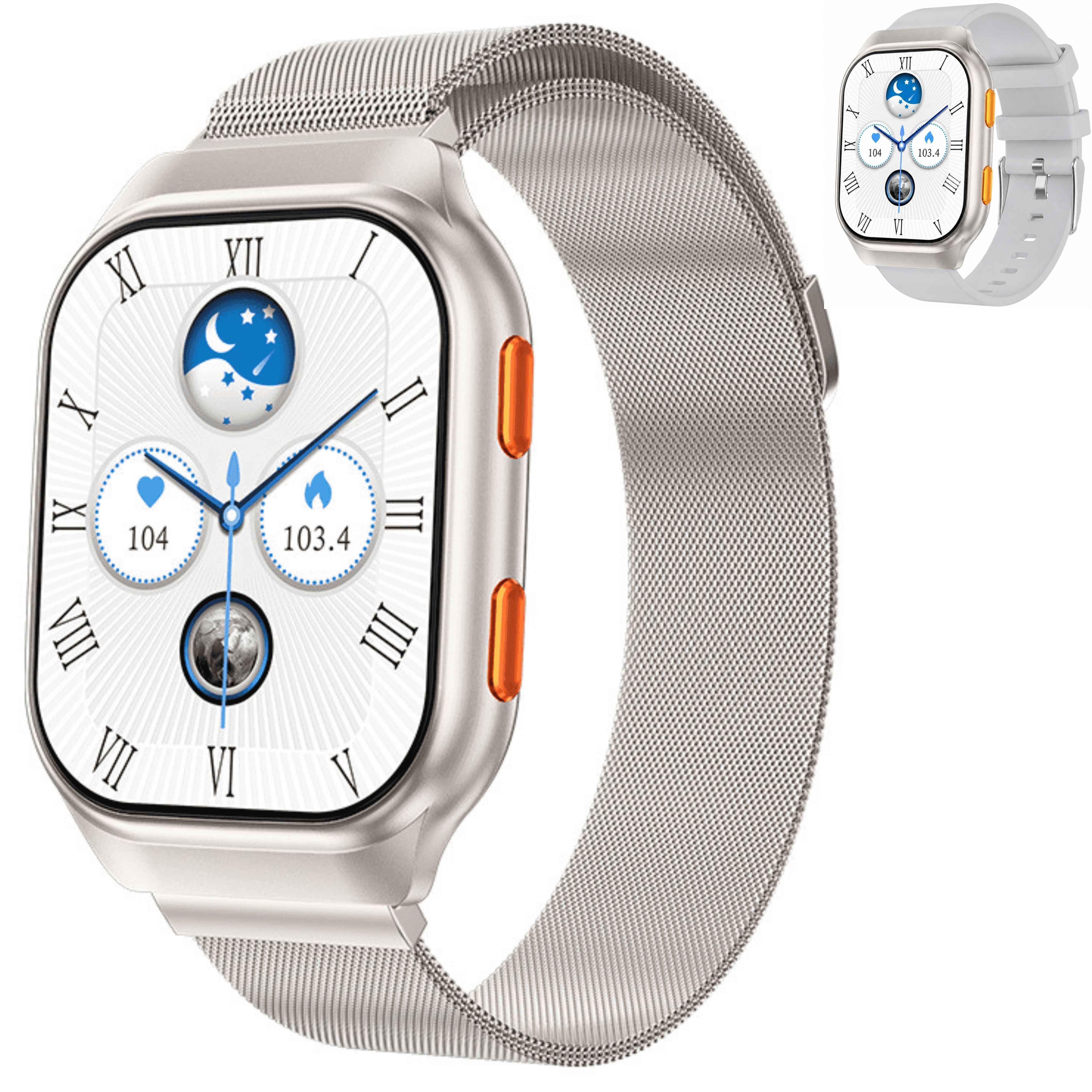 Montre connectée TUTT avec écran AMOLED | Affichage permanent | Suivi de santé et d'activité | YOKO | Montre connectée IP68 pour hommes et femmes (deux bracelets) 