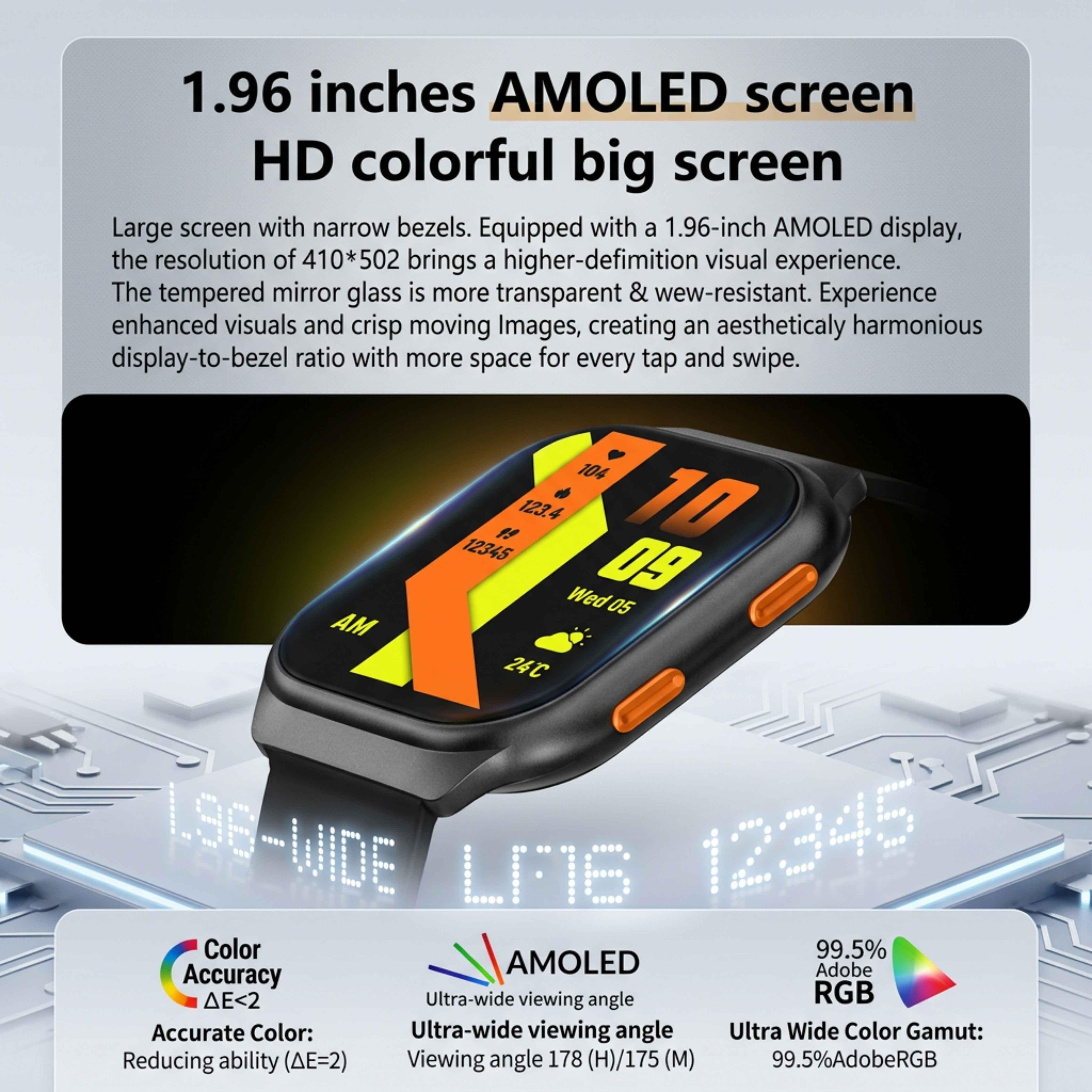 Montre connectée TUTT avec écran AMOLED | Affichage permanent | Suivi de santé et d'activité | YOKO | Montre connectée IP68 pour hommes et femmes (deux bracelets) 