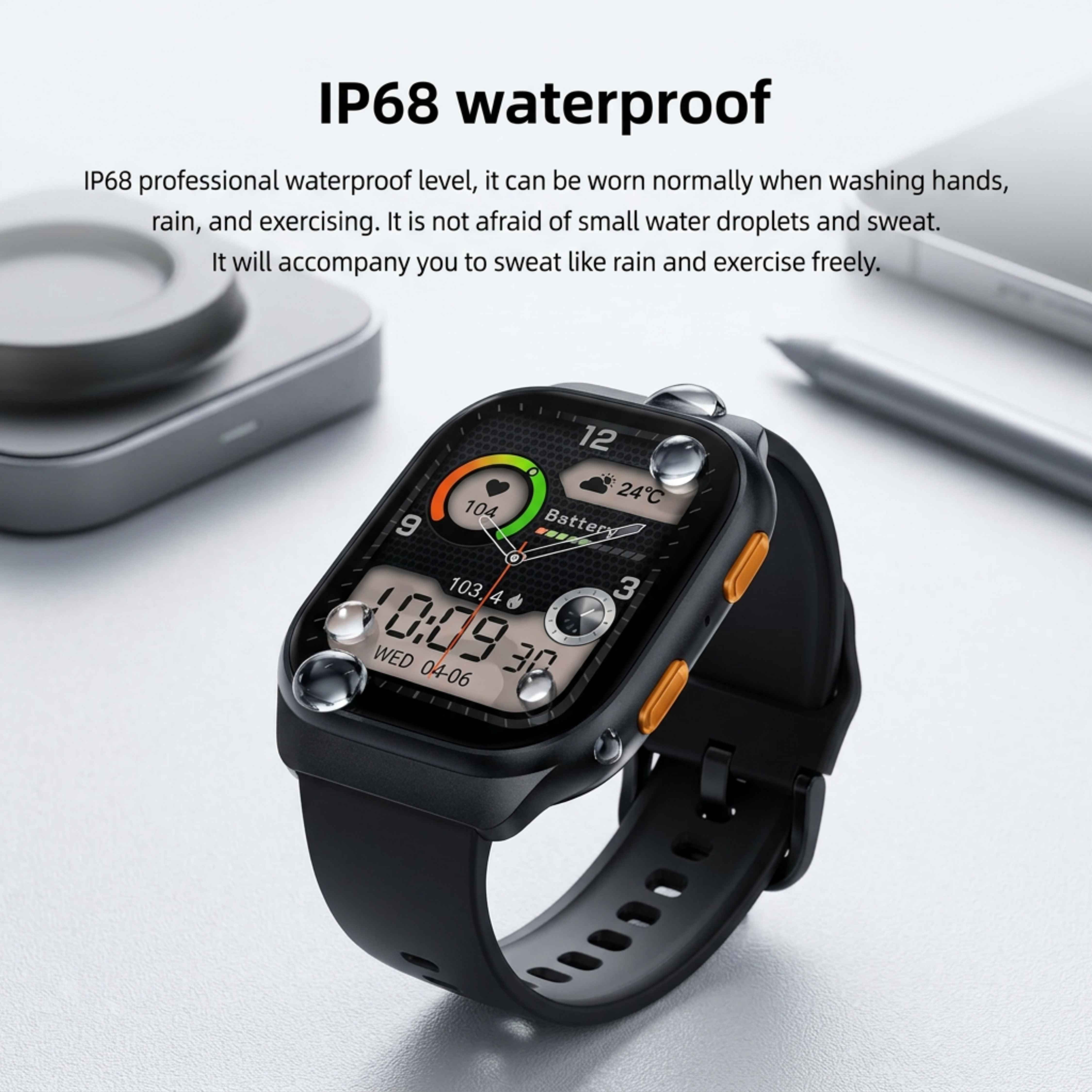 Montre connectée TUTT avec écran AMOLED | Affichage permanent | Suivi de santé et d'activité | YOKO | Montre connectée IP68 pour hommes et femmes (deux bracelets) 