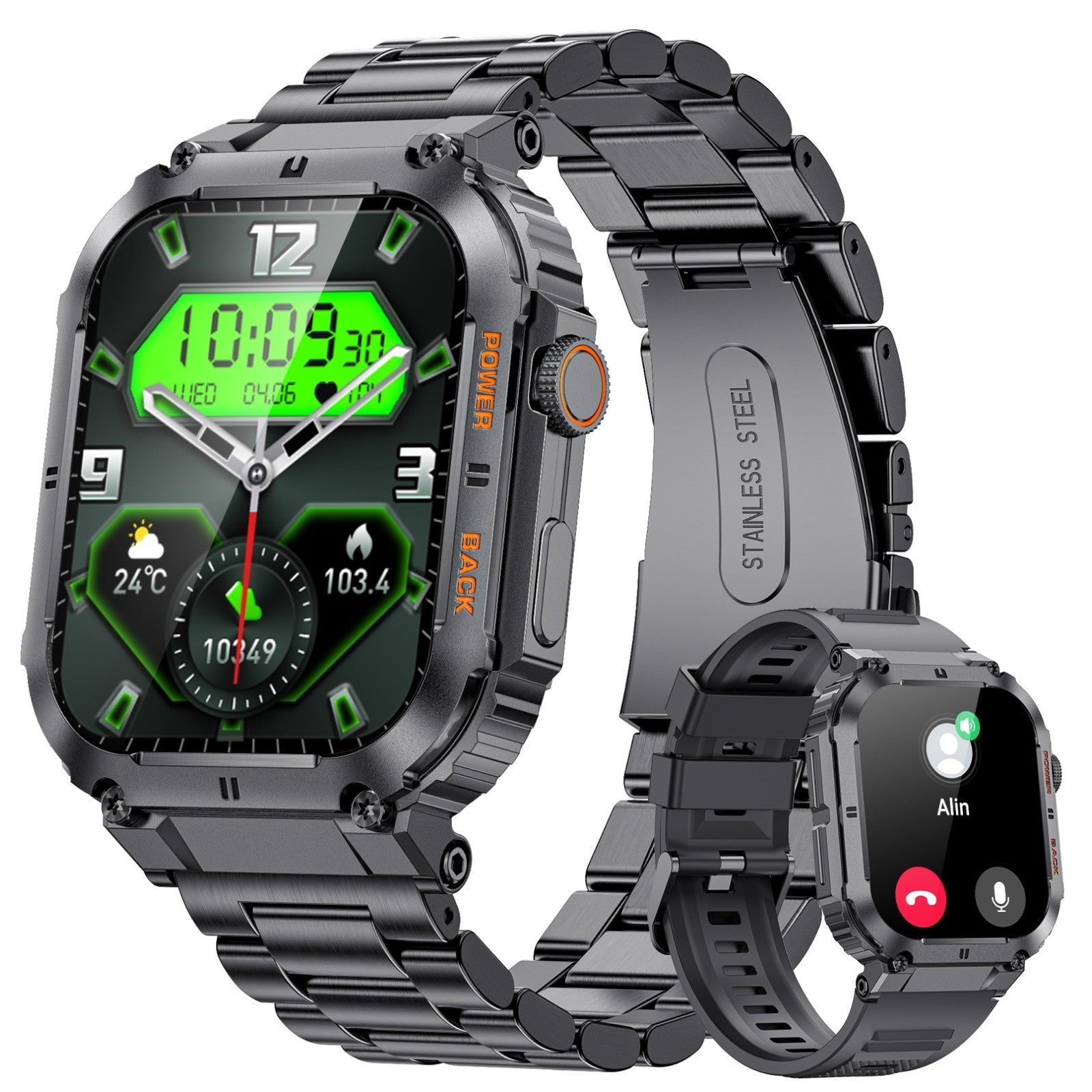 TUTT Military Smart Watch for Men | 3ATM Waterproof 1.96" Display,  Health & Fitness Tracker iOS/Android, | B8
