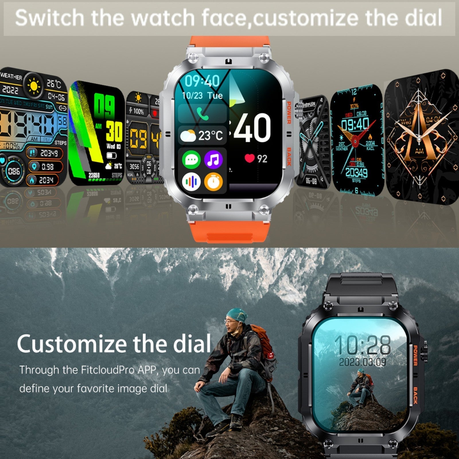 TUTT Military Smart Watch for Men | 3ATM Waterproof 1.96" Display,  Health & Fitness Tracker iOS/Android, | B8