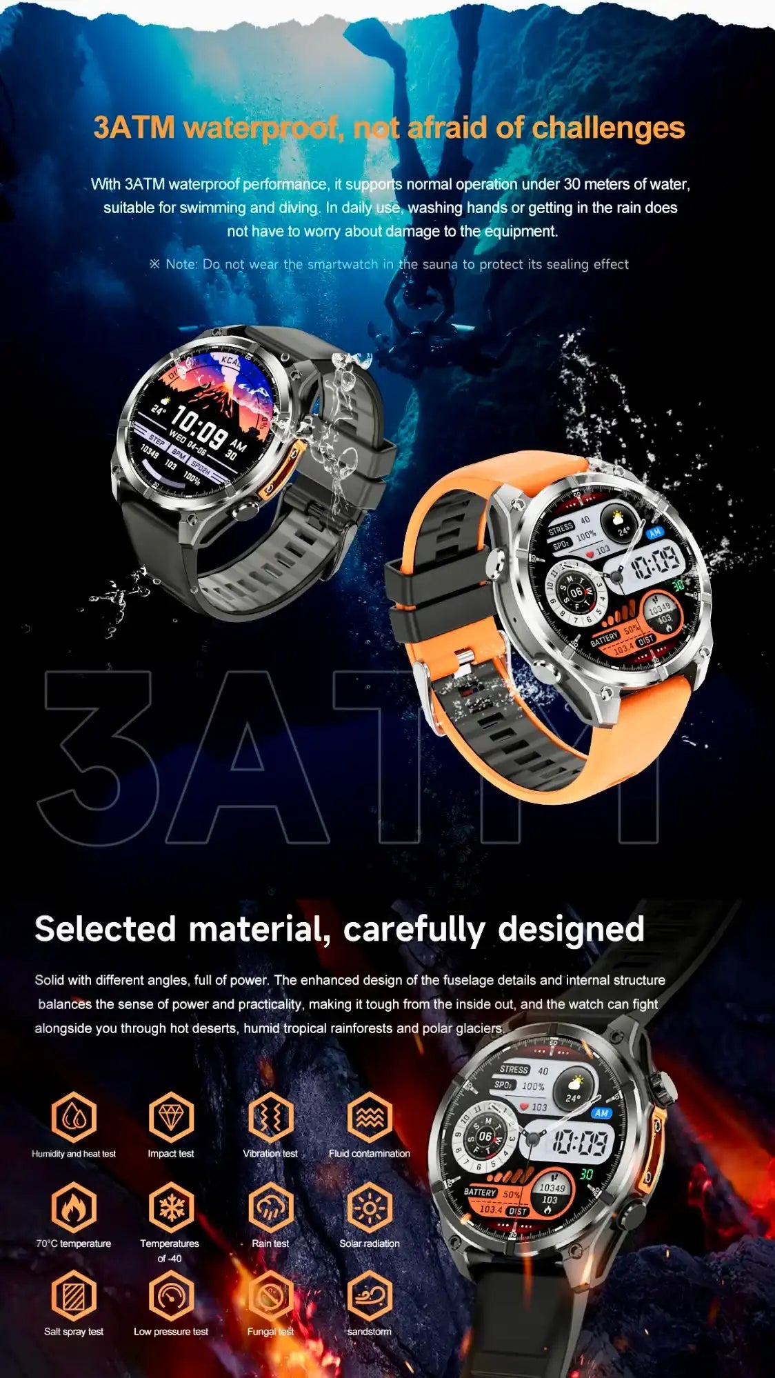 Rugged TUTT D300 tactical smart watch with waterproof and durable design for outdoor activities TUTT
