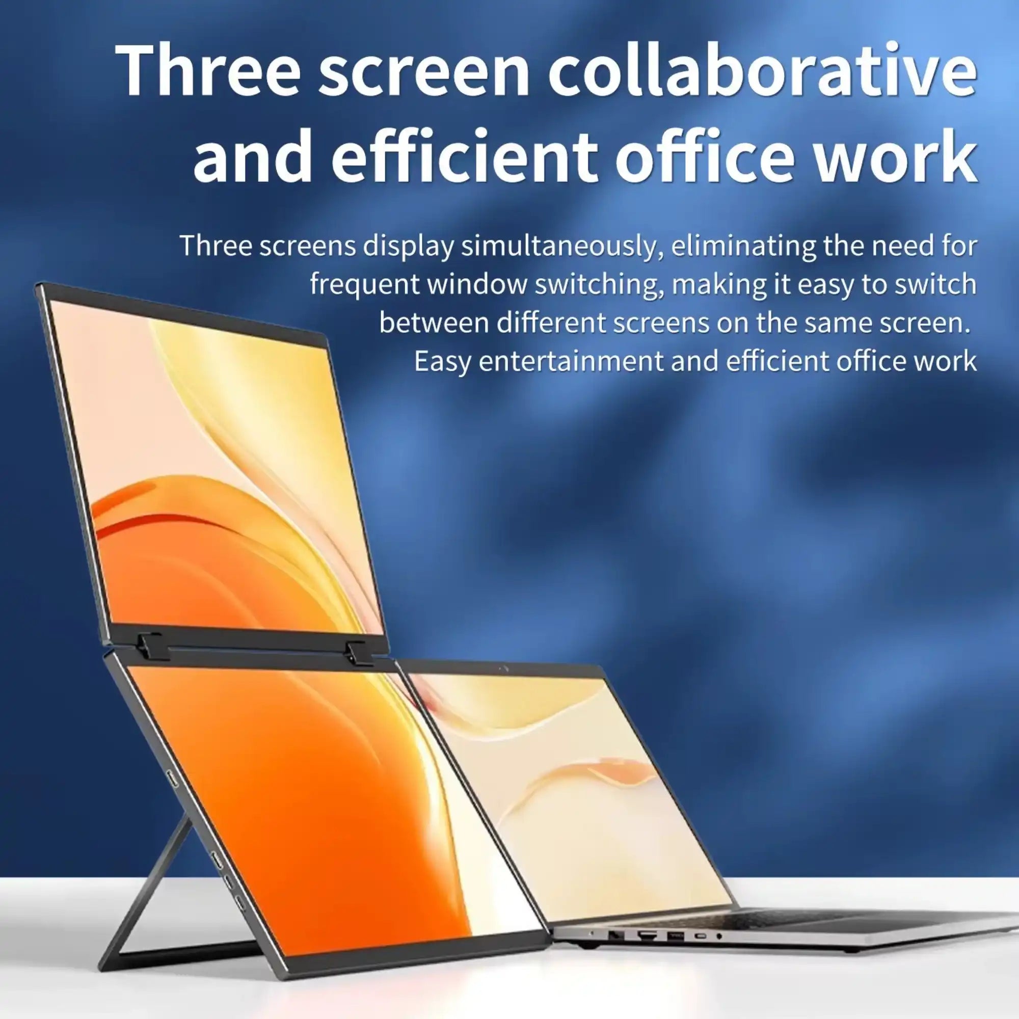 Dual screen portable monitor connected to a laptop for efficient office work, TUTT