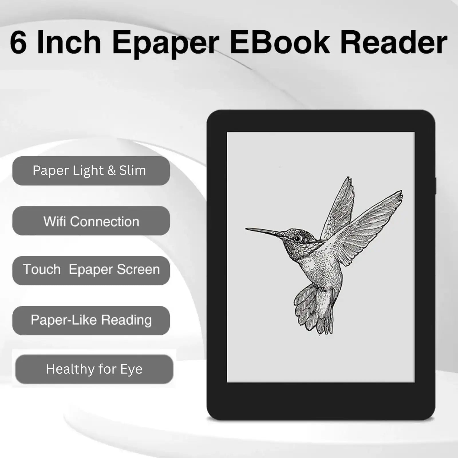 TUTT 6” eReader 32GB with Touchscreen | Ultra Light & Slim  E-Ink E6