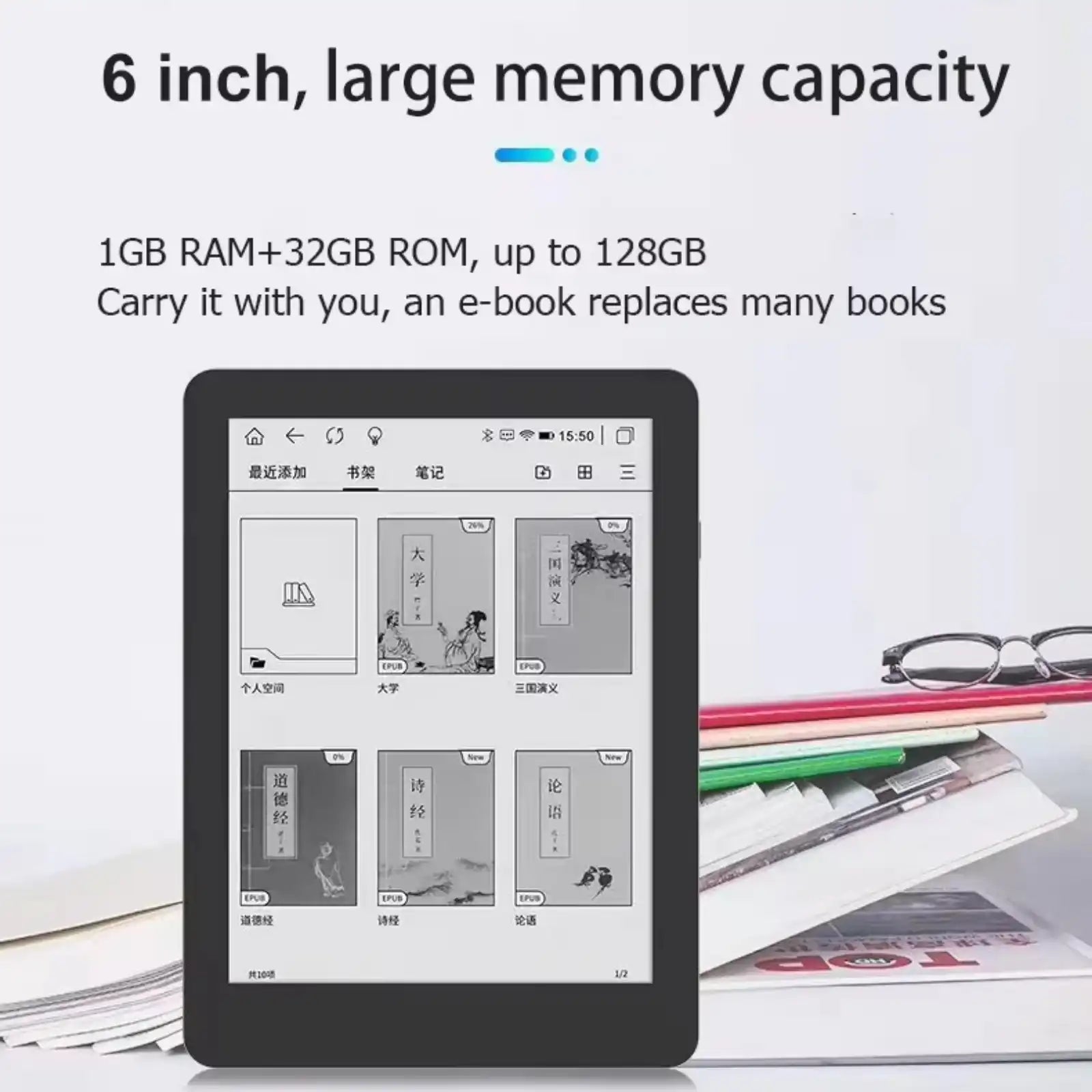 TUTT 6” eReader 32GB with Touchscreen | Ultra Light & Slim  E-Ink E6
