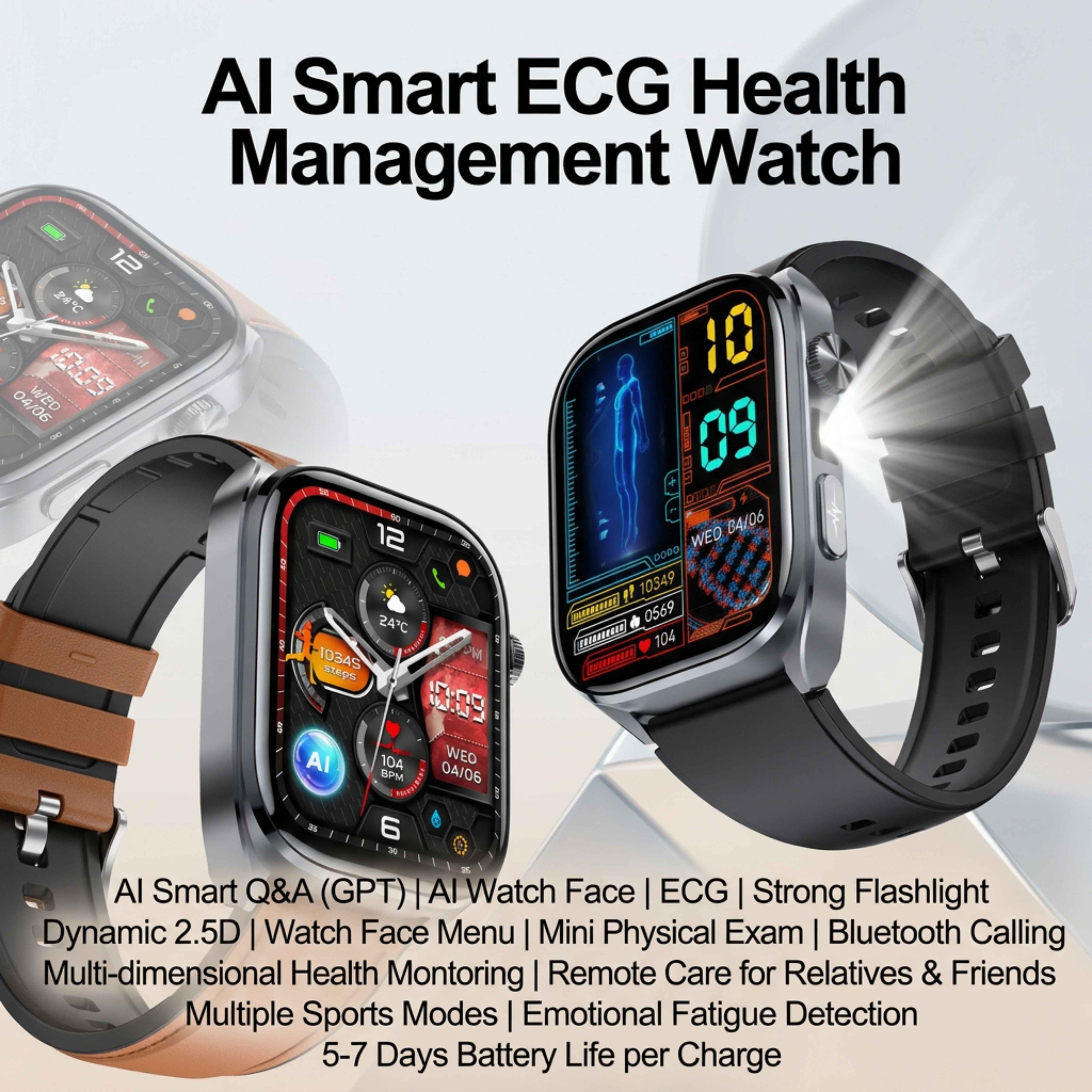 TUTT ECG Smart Watch with, AI Health Monitoring, Body Composition & Bluetooth Calling – 1.39” HD Display, IP68 Waterproof, 340mAh Batter E7