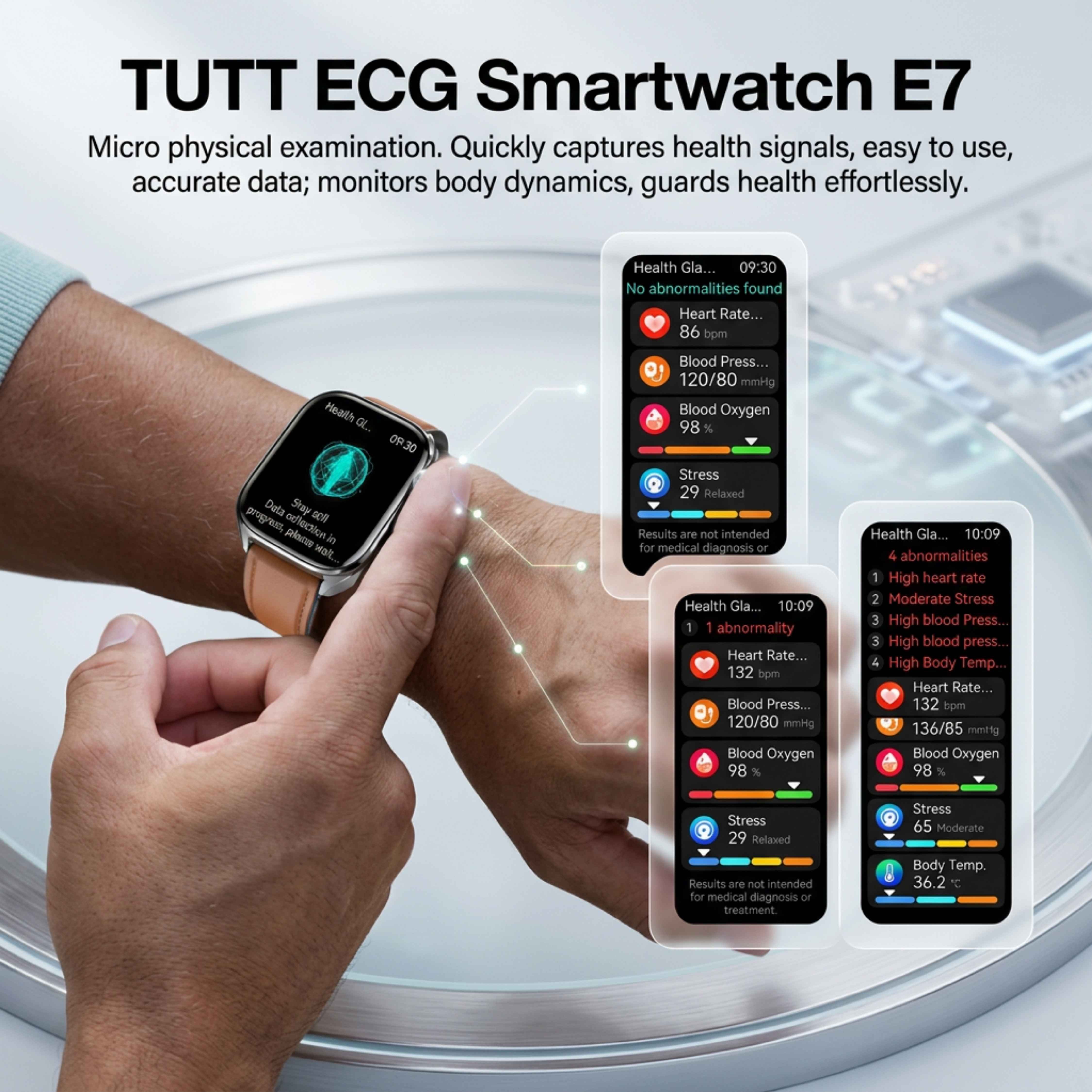 TUTT ECG Smart Watch with, AI Health Monitoring, Body Composition & Bluetooth Calling – 1.39” HD Display, IP68 Waterproof, 340mAh Batter E7
