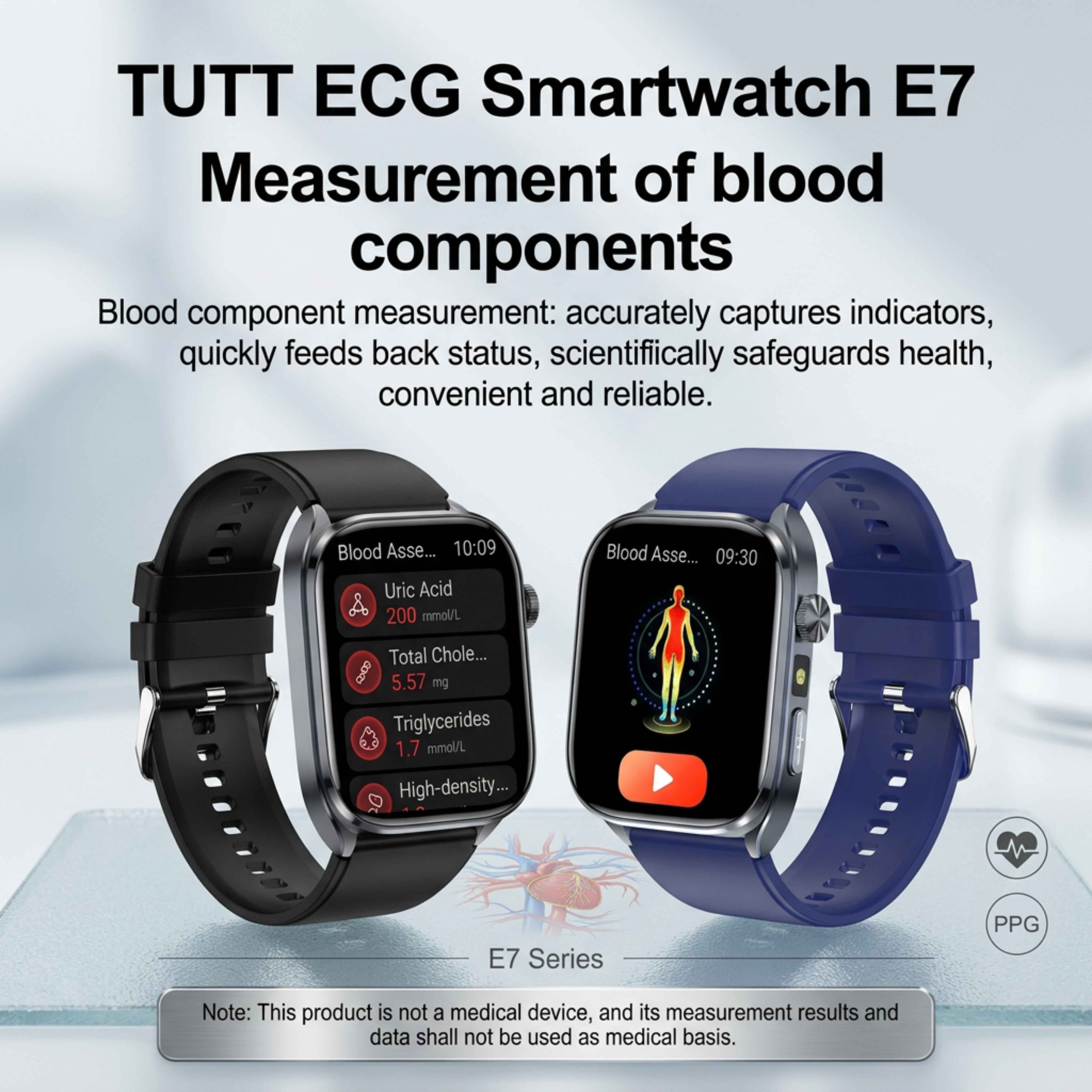 TUTT ECG Smart Watch with, AI Health Monitoring, Body Composition & Bluetooth Calling – 1.39” HD Display, IP68 Waterproof, 340mAh Batter E7