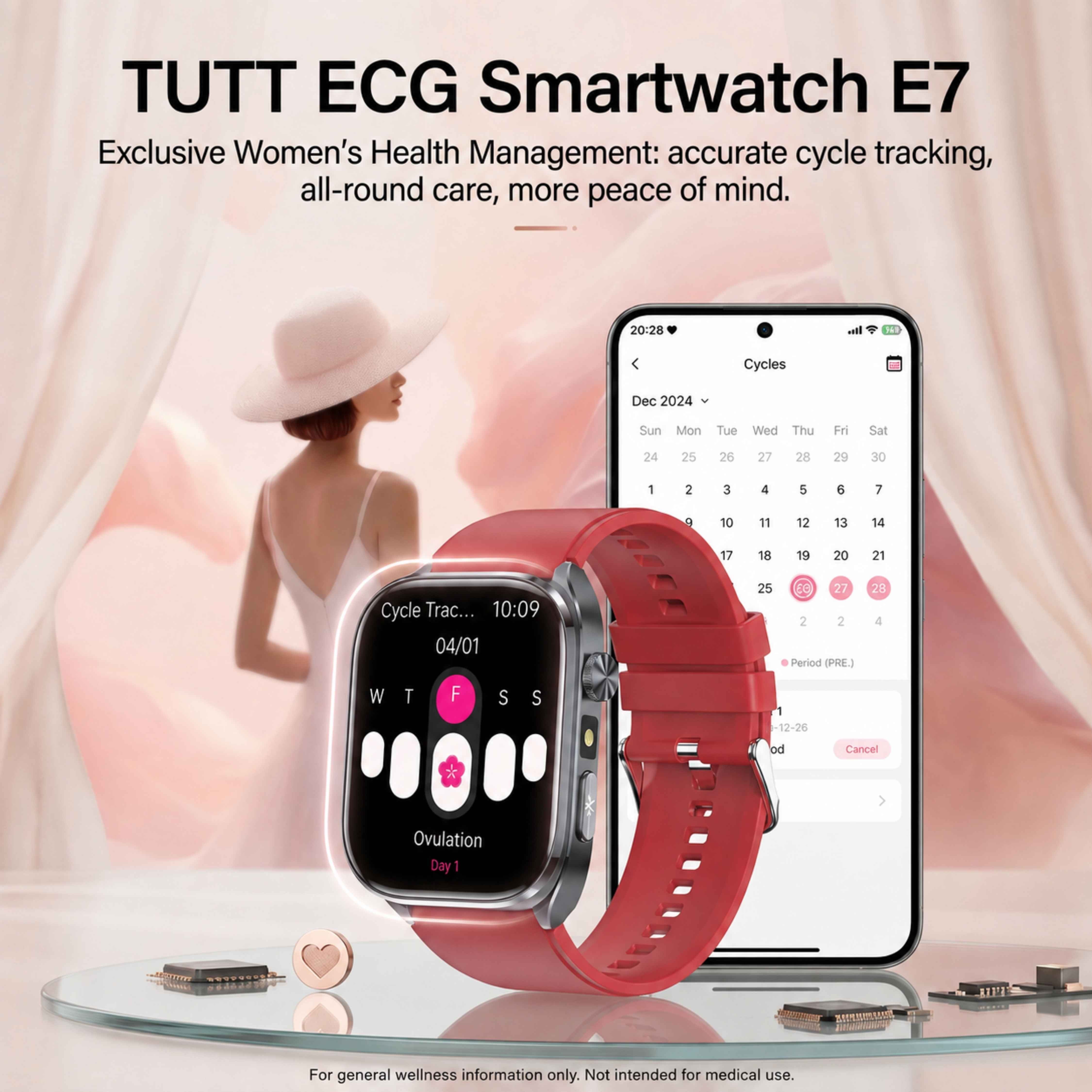 Montre connectée TUTT ECG avec suivi de santé par IA, analyse de la composition corporelle et appels Bluetooth – Écran HD 1,39", étanchéité IP68, batterie 340 mAh E7