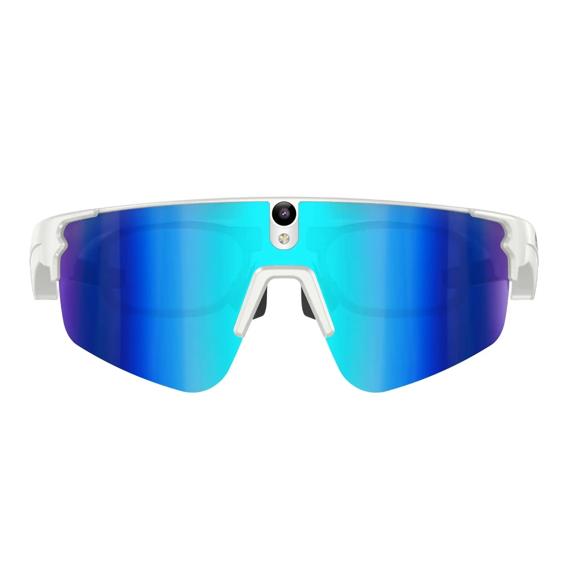 TUTT™ AI glasses with white frame and blue-purple gradient lenses, featuring front camera for smart vision tasks