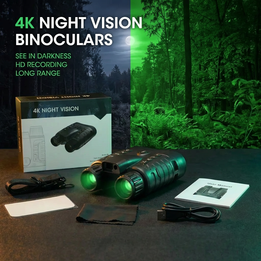 TUTT Infrared Night Vision Goggles Laser Rangefinder Binoculars 4k IP54 32MP 8X Digital Zoom NV2185 Plus
